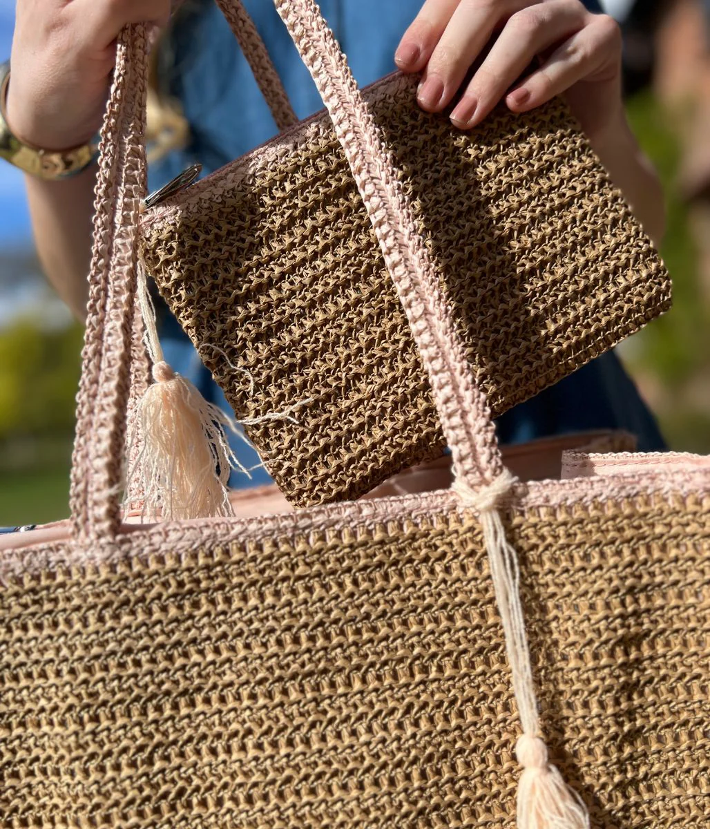 Pink Trim Raffia Tote Bag - Image 4