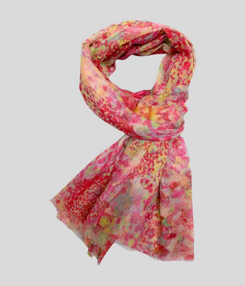Pink Watercolour Print Cotton Blend Scarf - Image 2