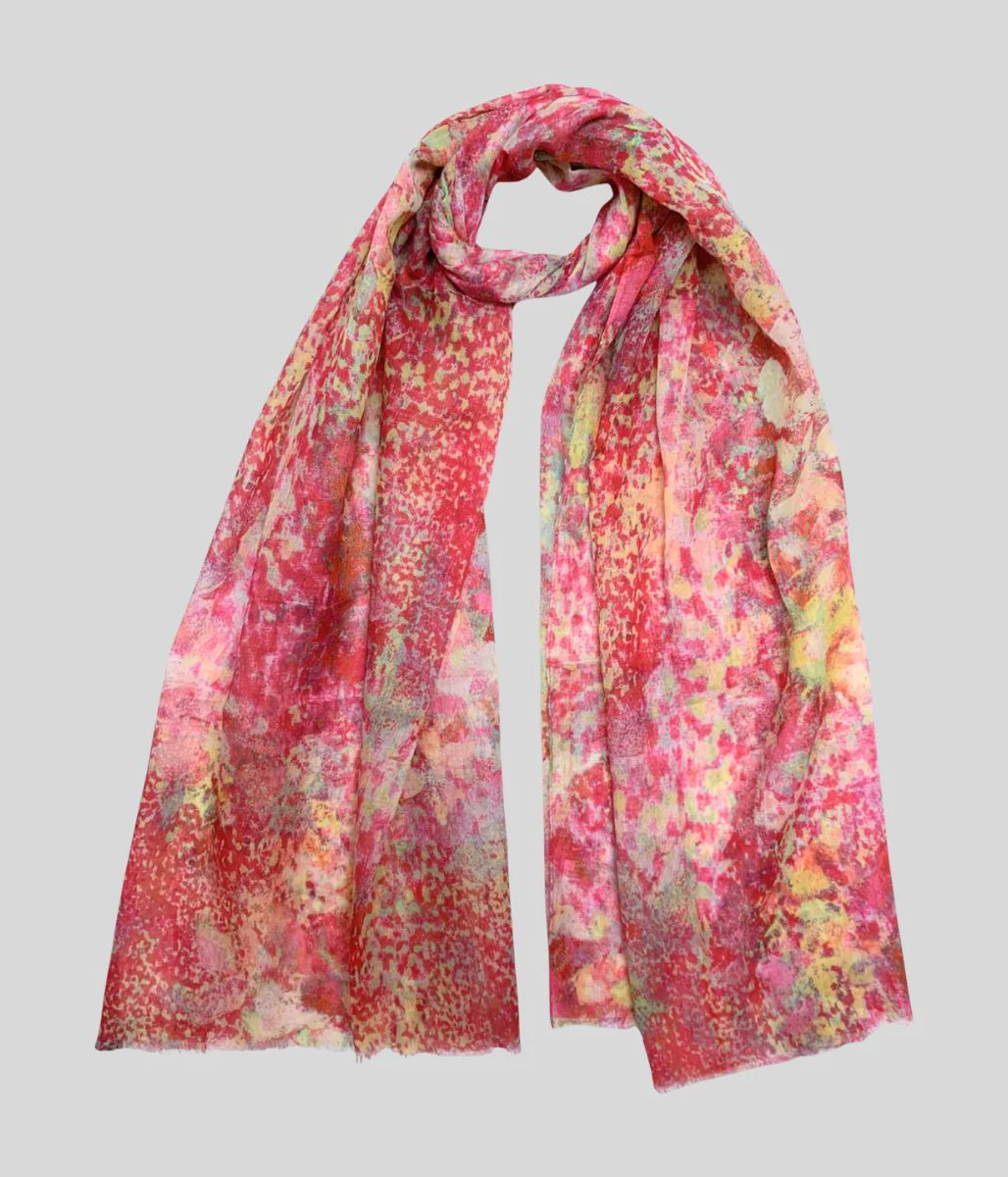 Pink Watercolour Print Cotton Blend Scarf - Image 3