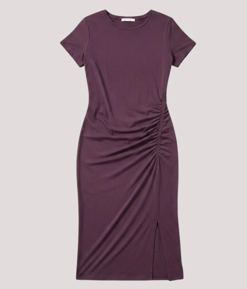 Plum Ruched T Shirt Dress - Image 2