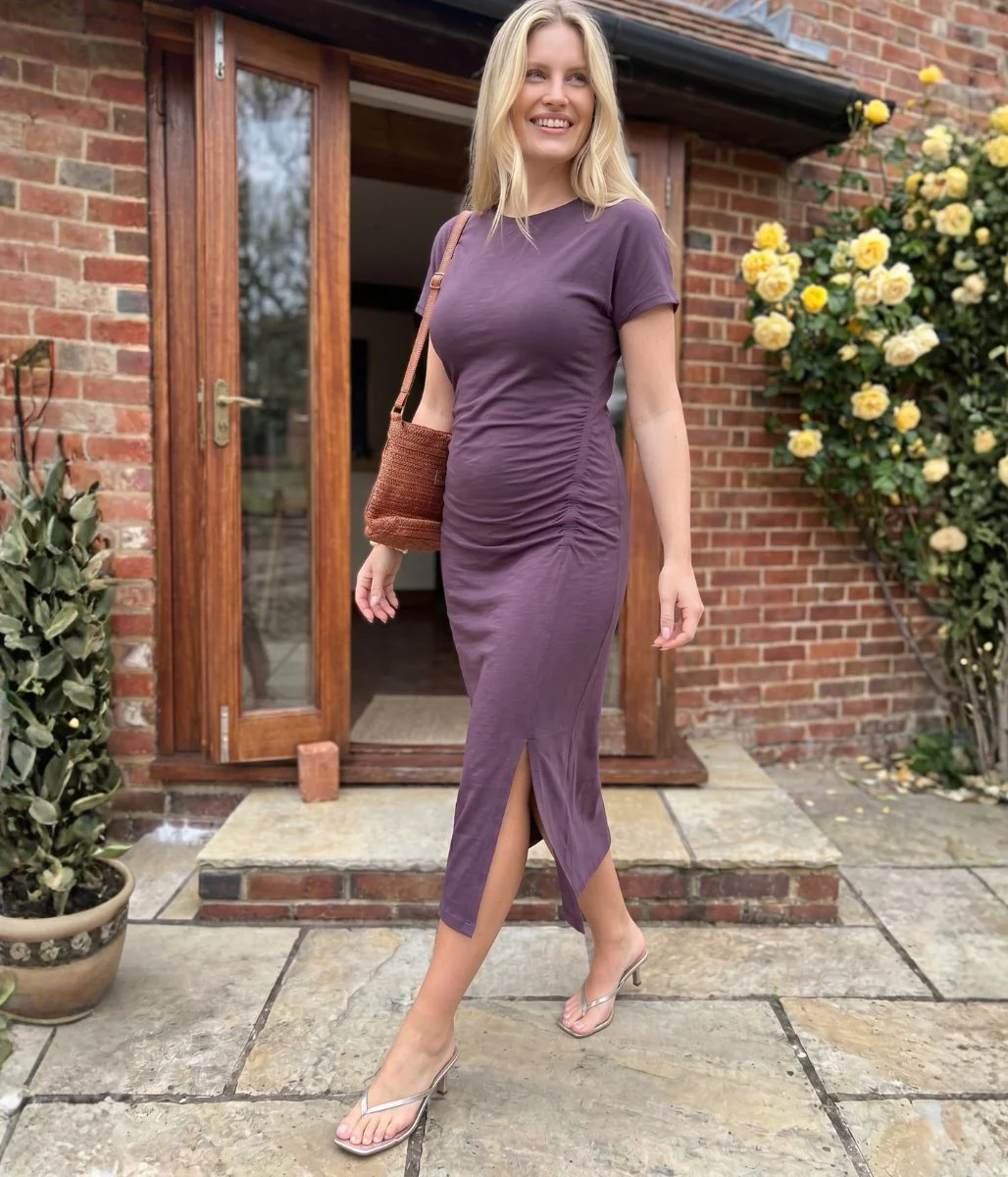 Plum Ruched T Shirt Dress - Image 3
