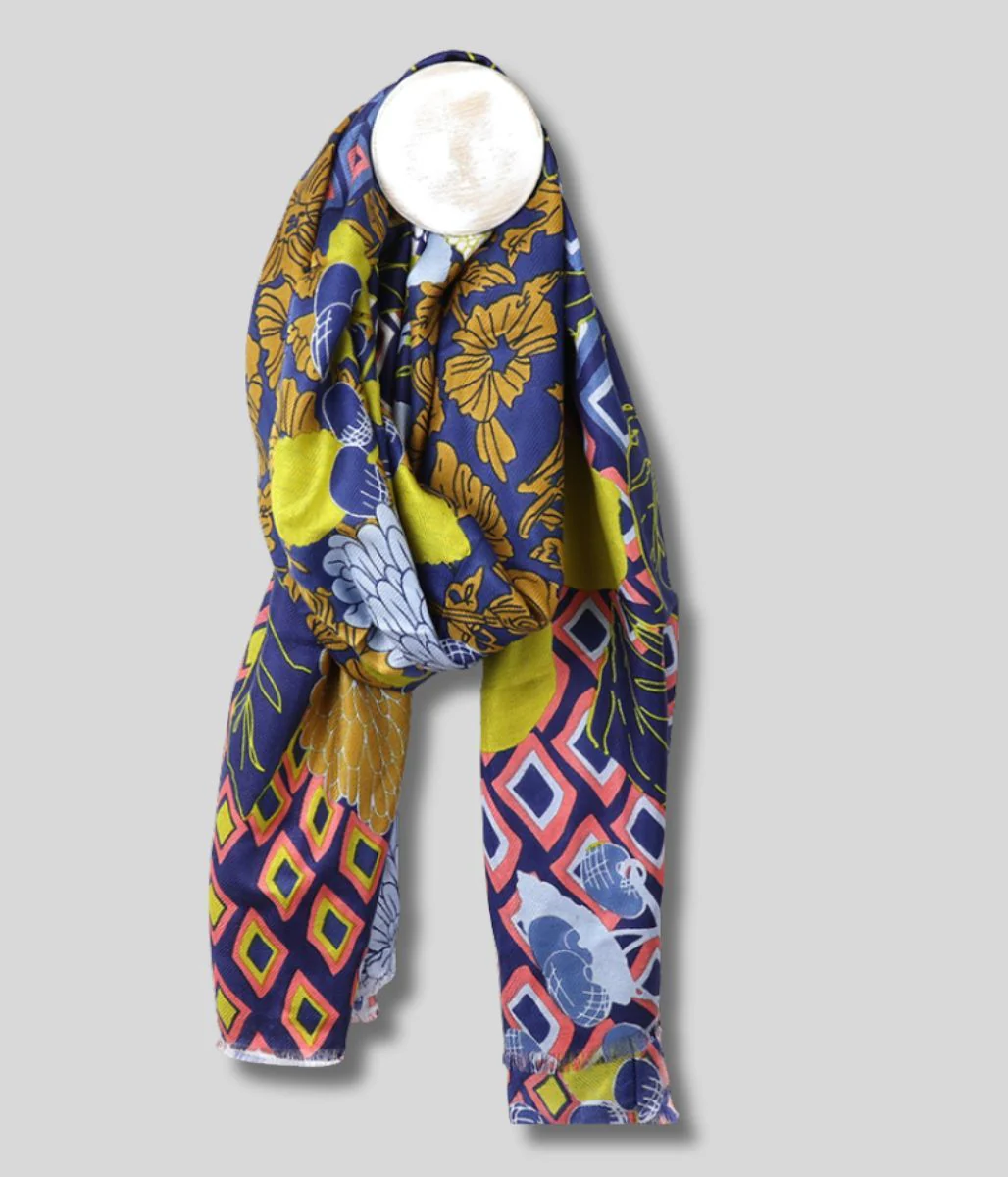 POM Blue Mix Dahlia Print Scarf - Image 2