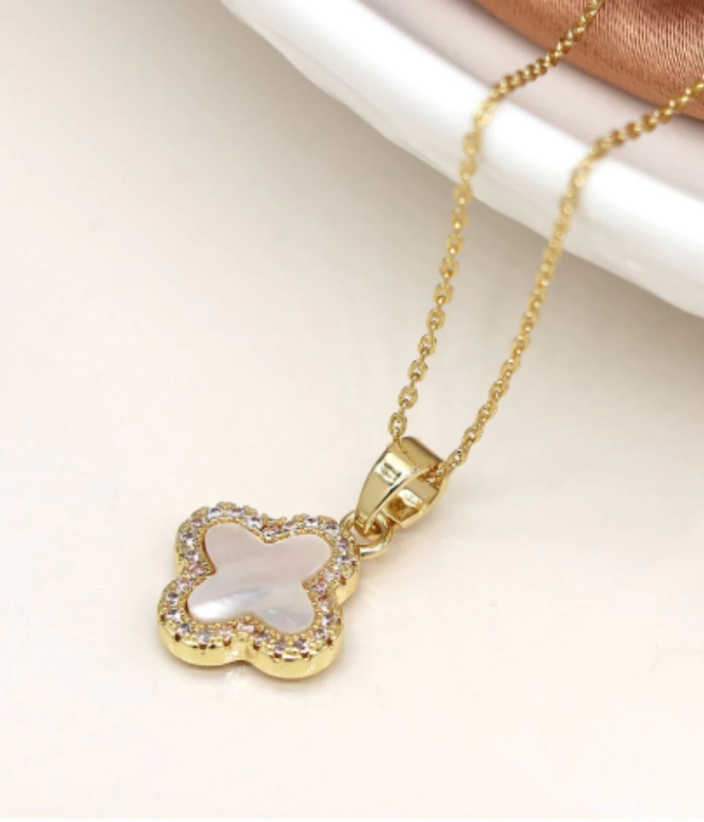 POM Golden Crystal Edged Clover Necklace - Image 3