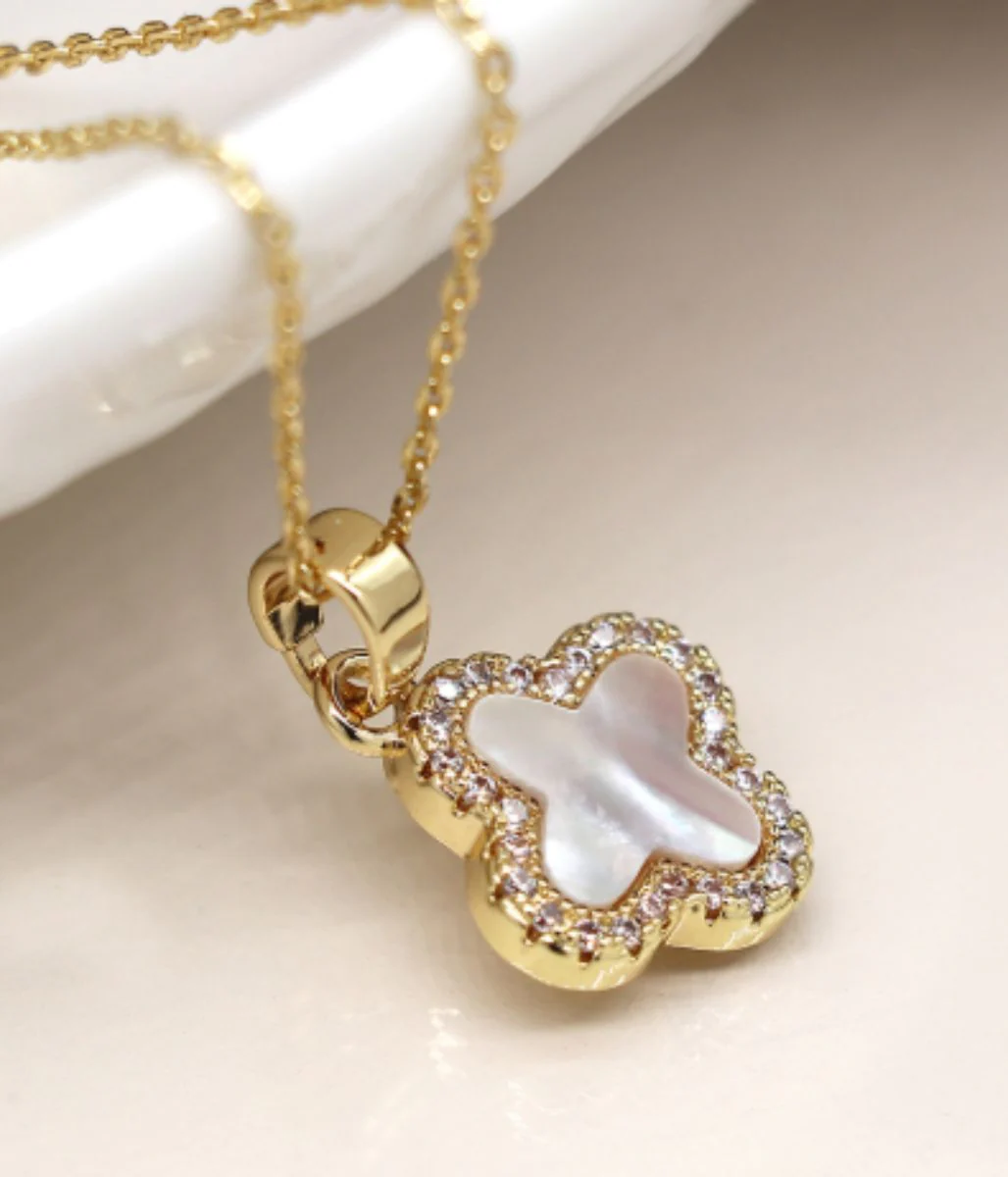 POM Golden Crystal Edged Clover Necklace - Image 4