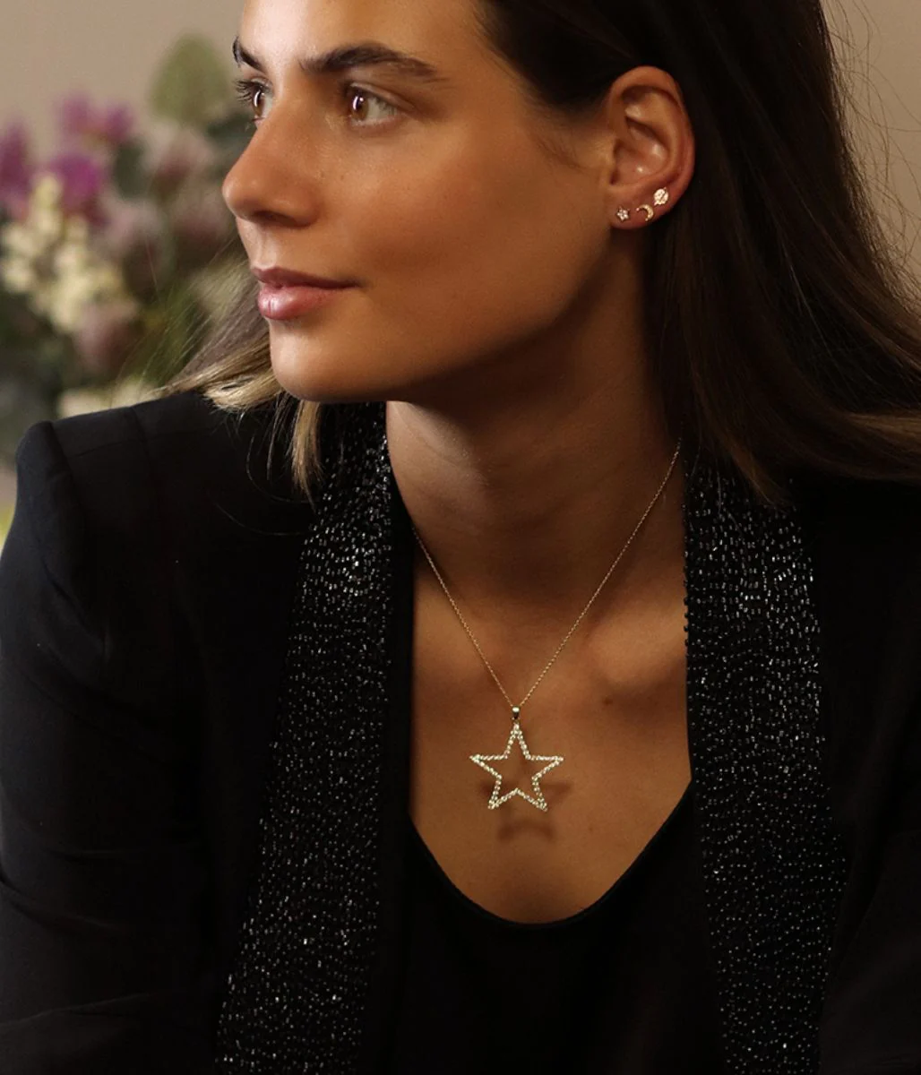POM Golden Pave Crystal Star Necklace
