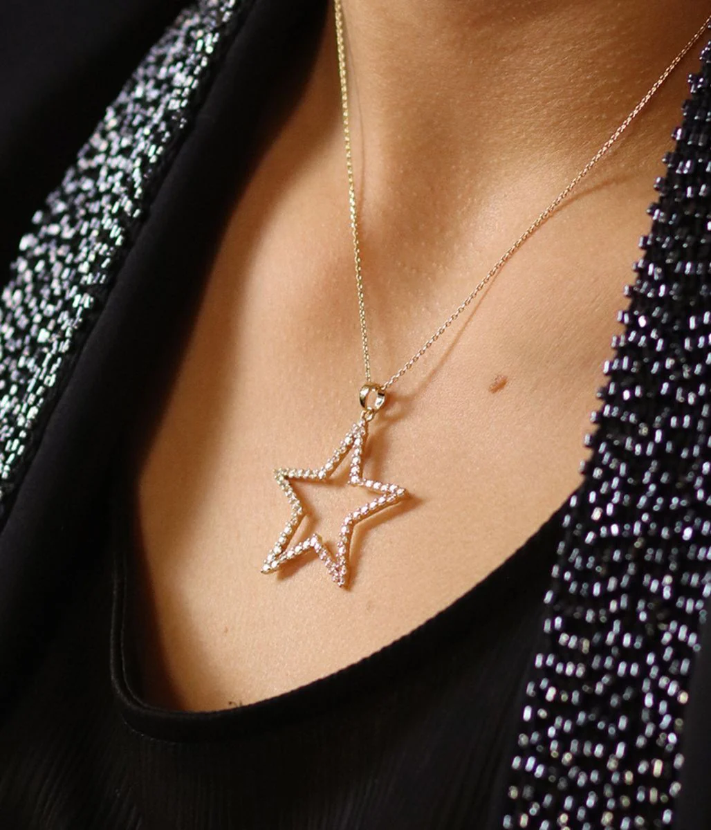 POM Golden Pave Crystal Star Necklace - Image 2