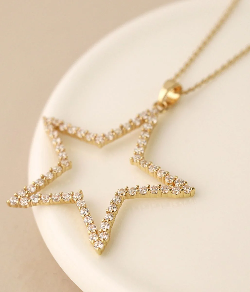POM Golden Pave Crystal Star Necklace - Image 3