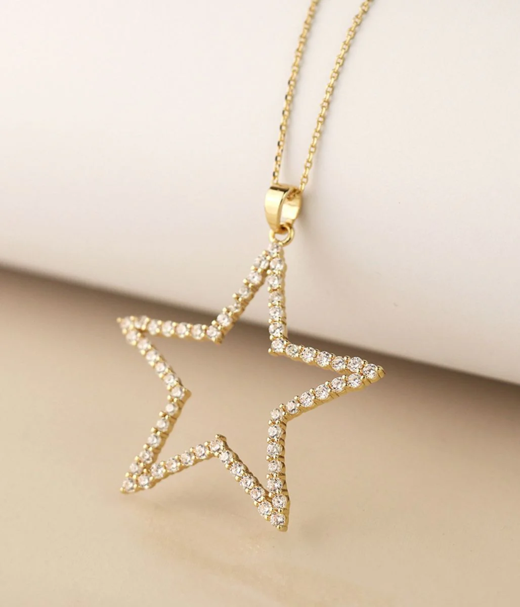 POM Golden Pave Crystal Star Necklace - Image 4