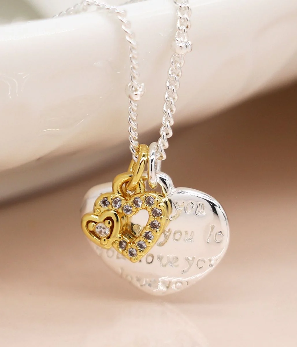 Pom Amelia Gold and Silver Hearts Necklace - Image 4