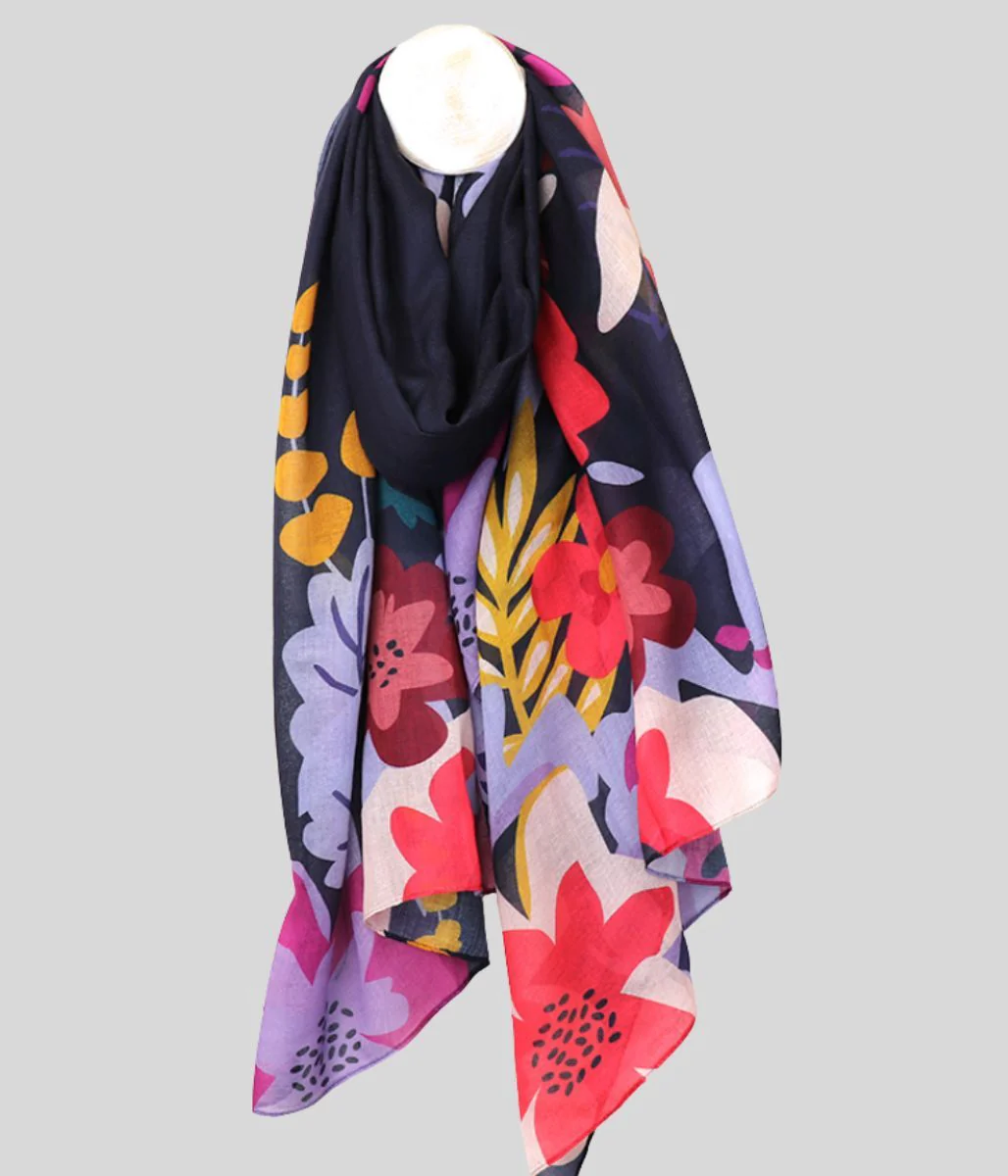 POM Navy Blue Tropical Print Scarf - Image 3