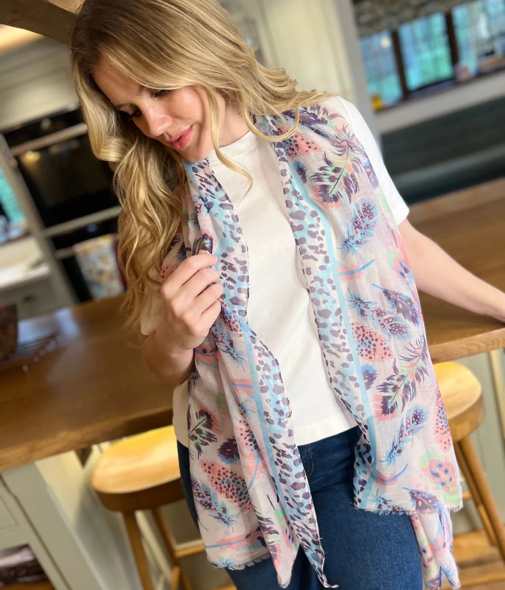 POM Pastel Feather Print Scarf - Image 2