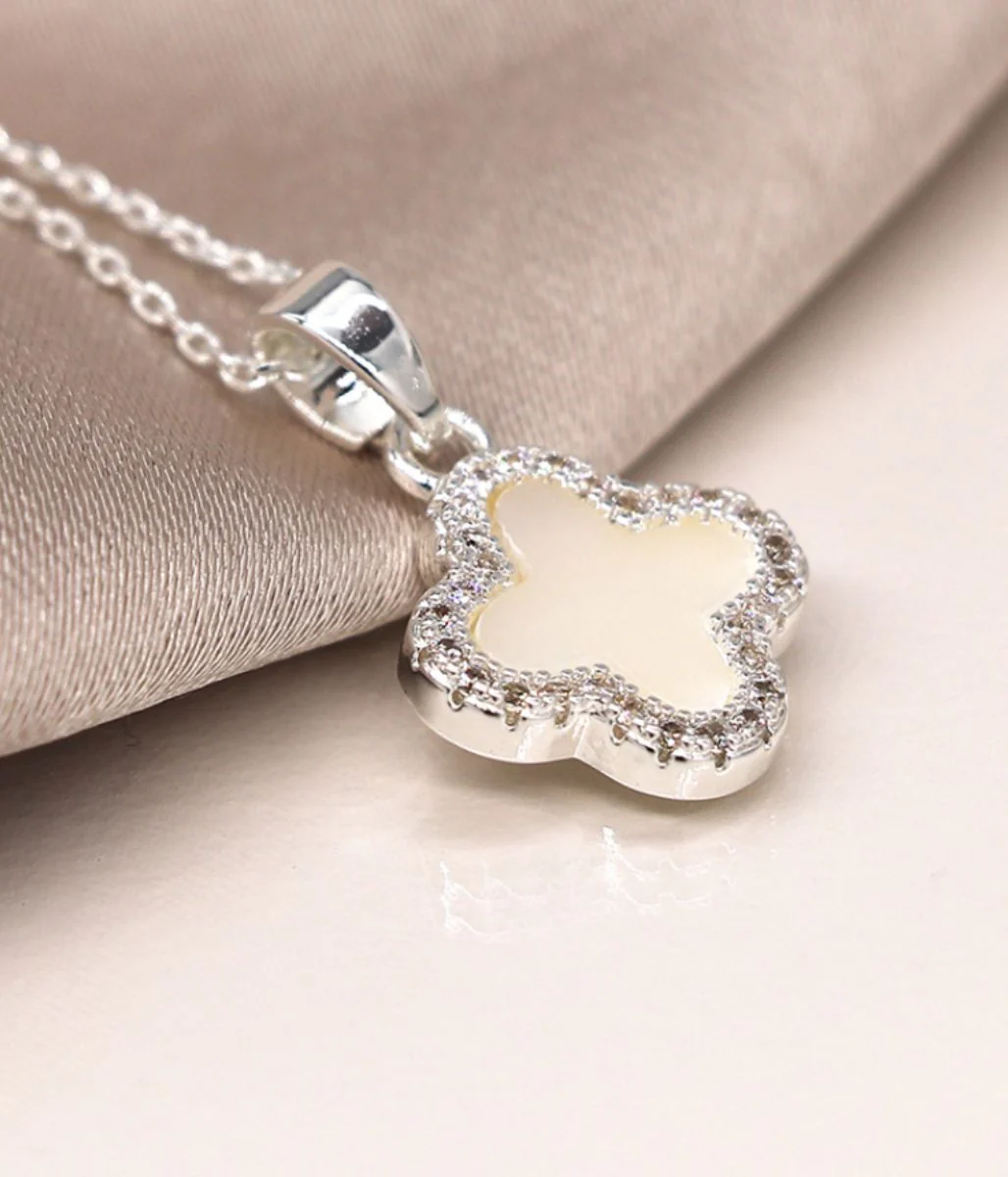 POM Silver Crystal Edged Clover Necklace - Image 4