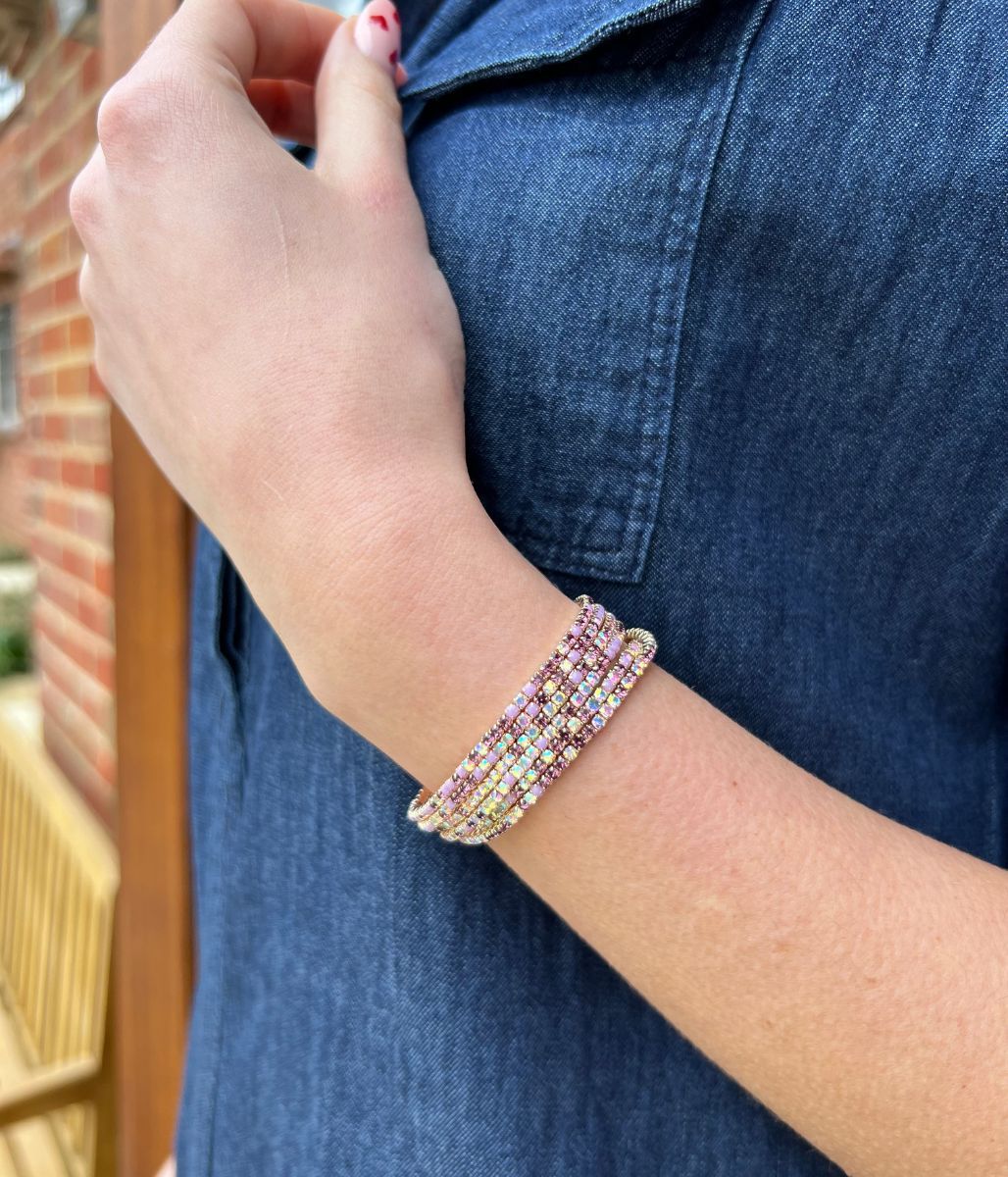 Purple Crystal Beaded Six Bracelet Stack - Image 3
