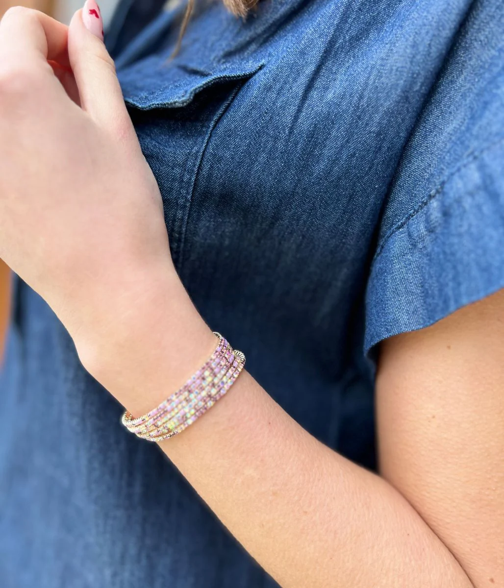 Purple Crystal Beaded Six Bracelet Stack - Image 4