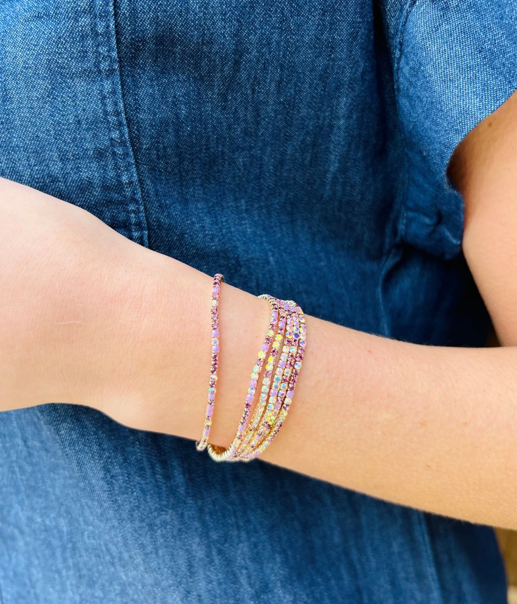 Purple Crystal Beaded Six Bracelet Stack - Image 5