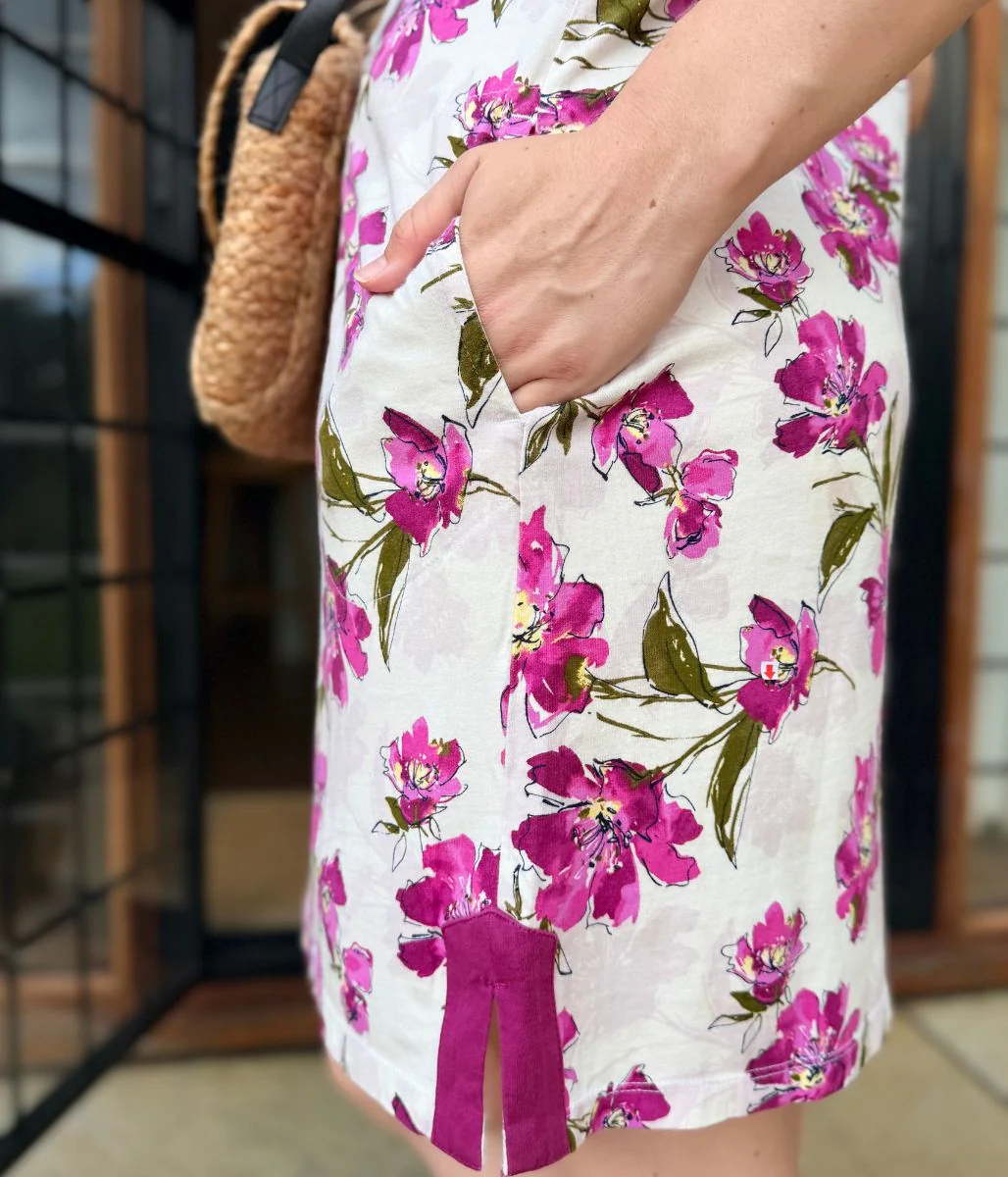 Purple Floral Jersey Notch Neck Dress - Image 3