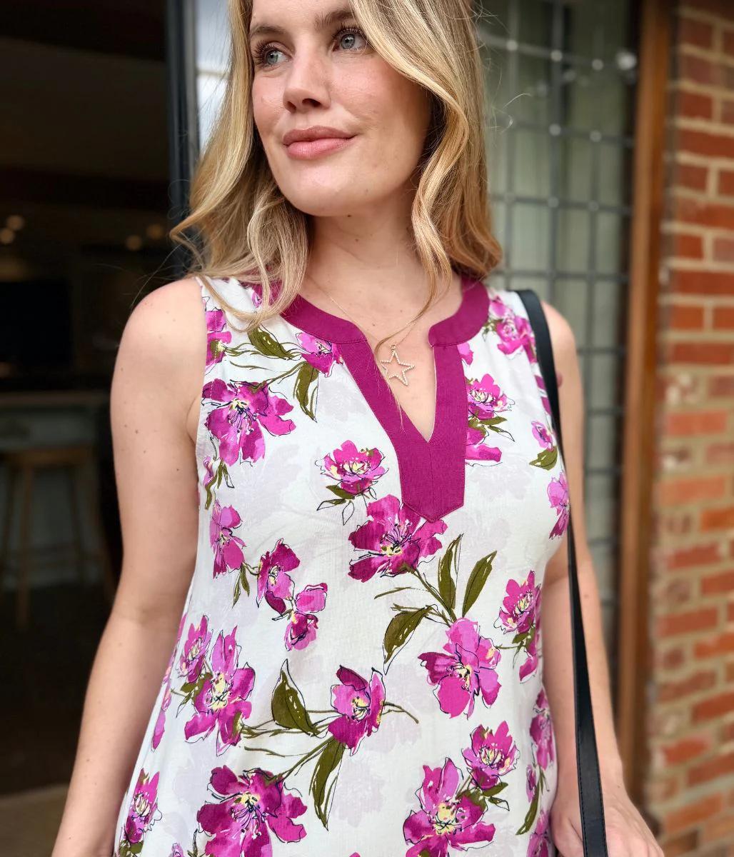 Purple Floral Jersey Notch Neck Dress - Image 5