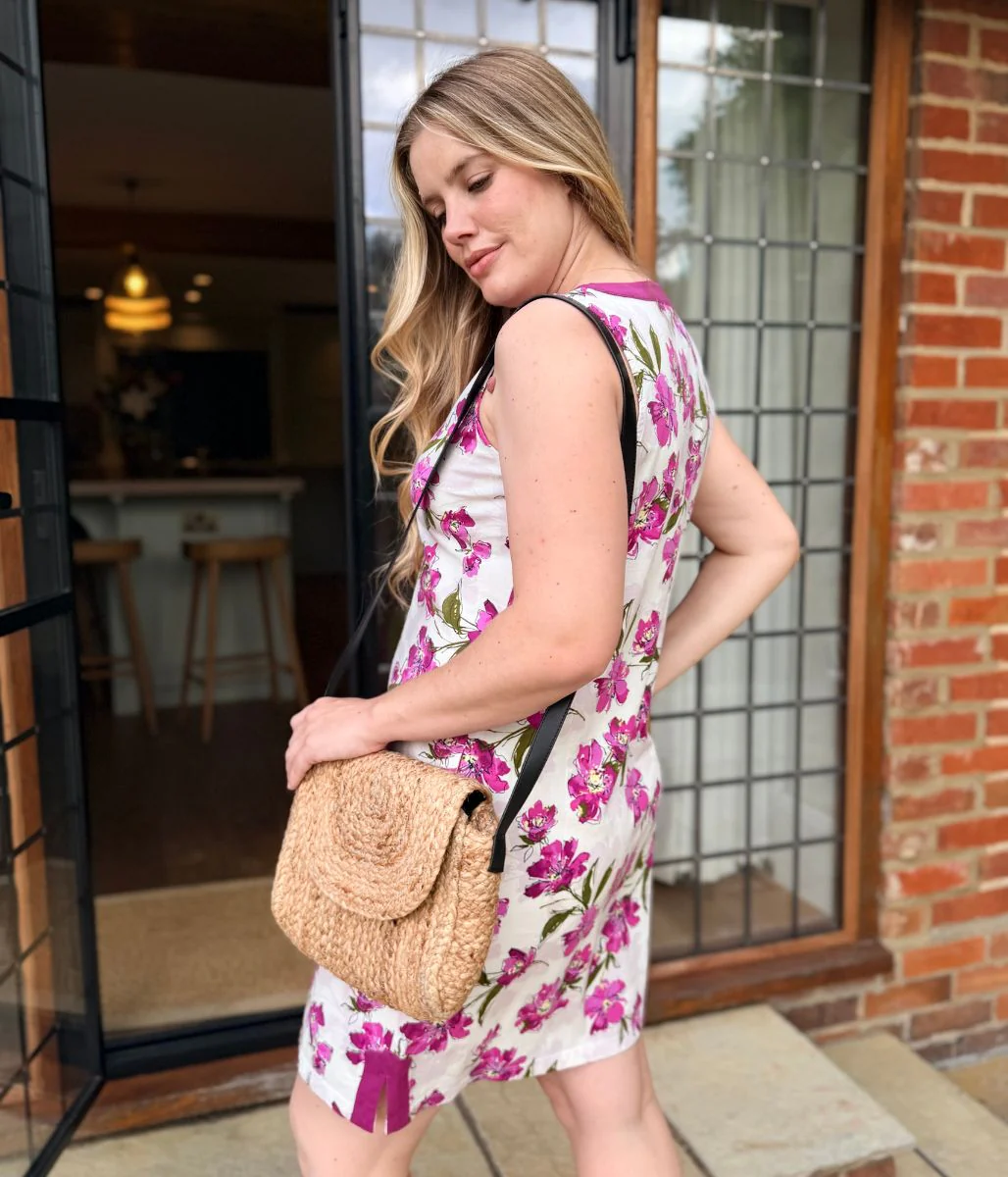 Purple Floral Jersey Notch Neck Dress - Image 7