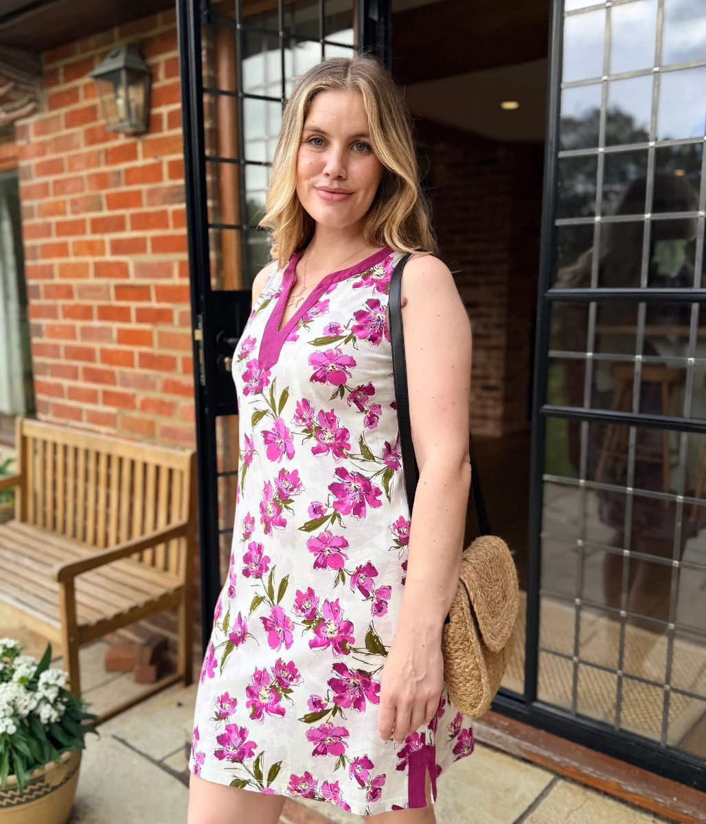Purple Floral Jersey Notch Neck Dress - Image 8