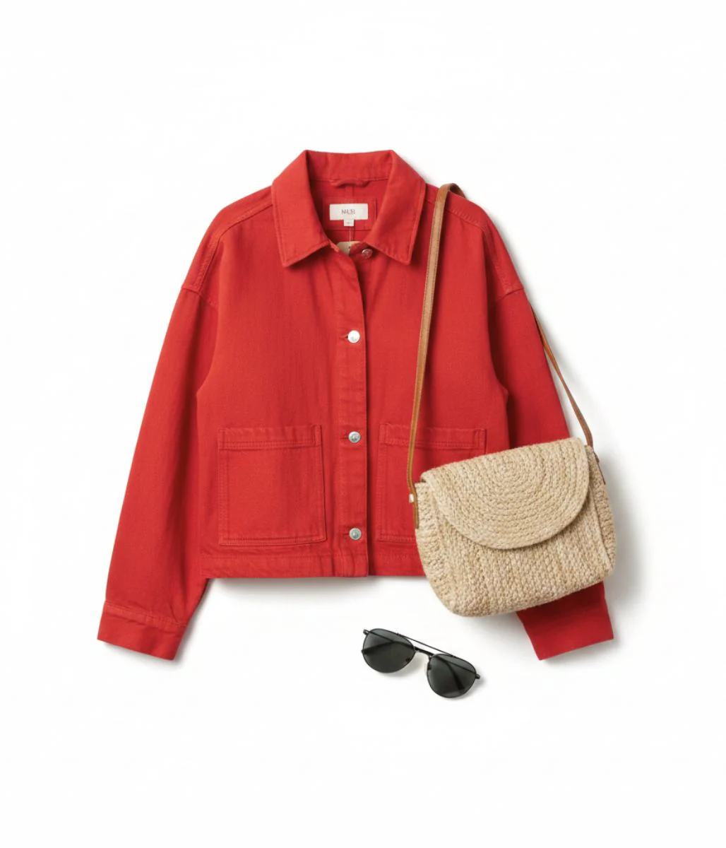 Red Denim Trucker Style Jacket