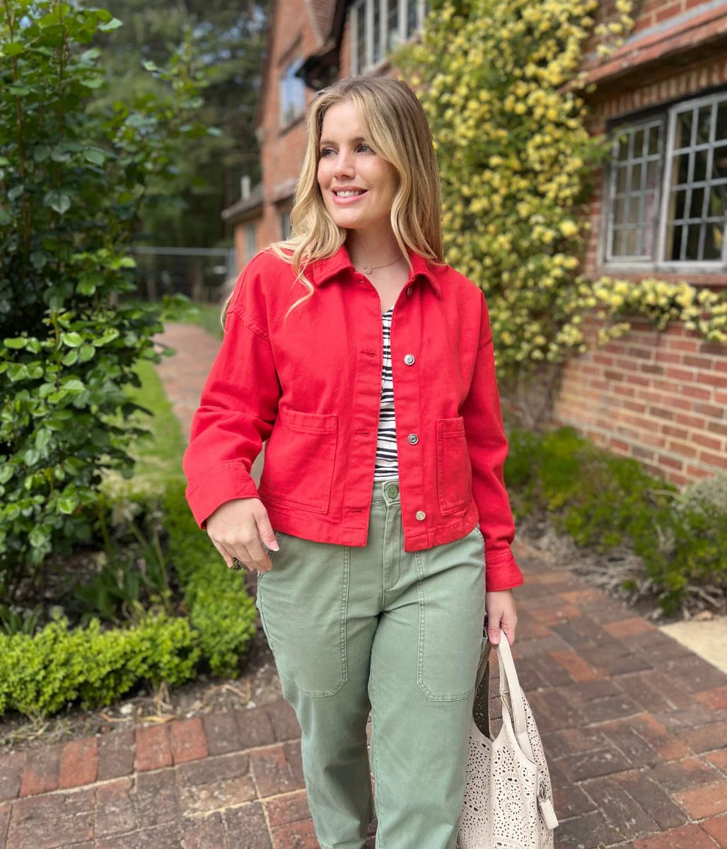 Red Denim Trucker Style Jacket - Image 8
