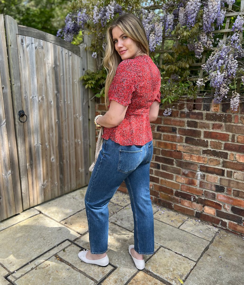 Red Ditsy Print Wrap Blouse - Image 5