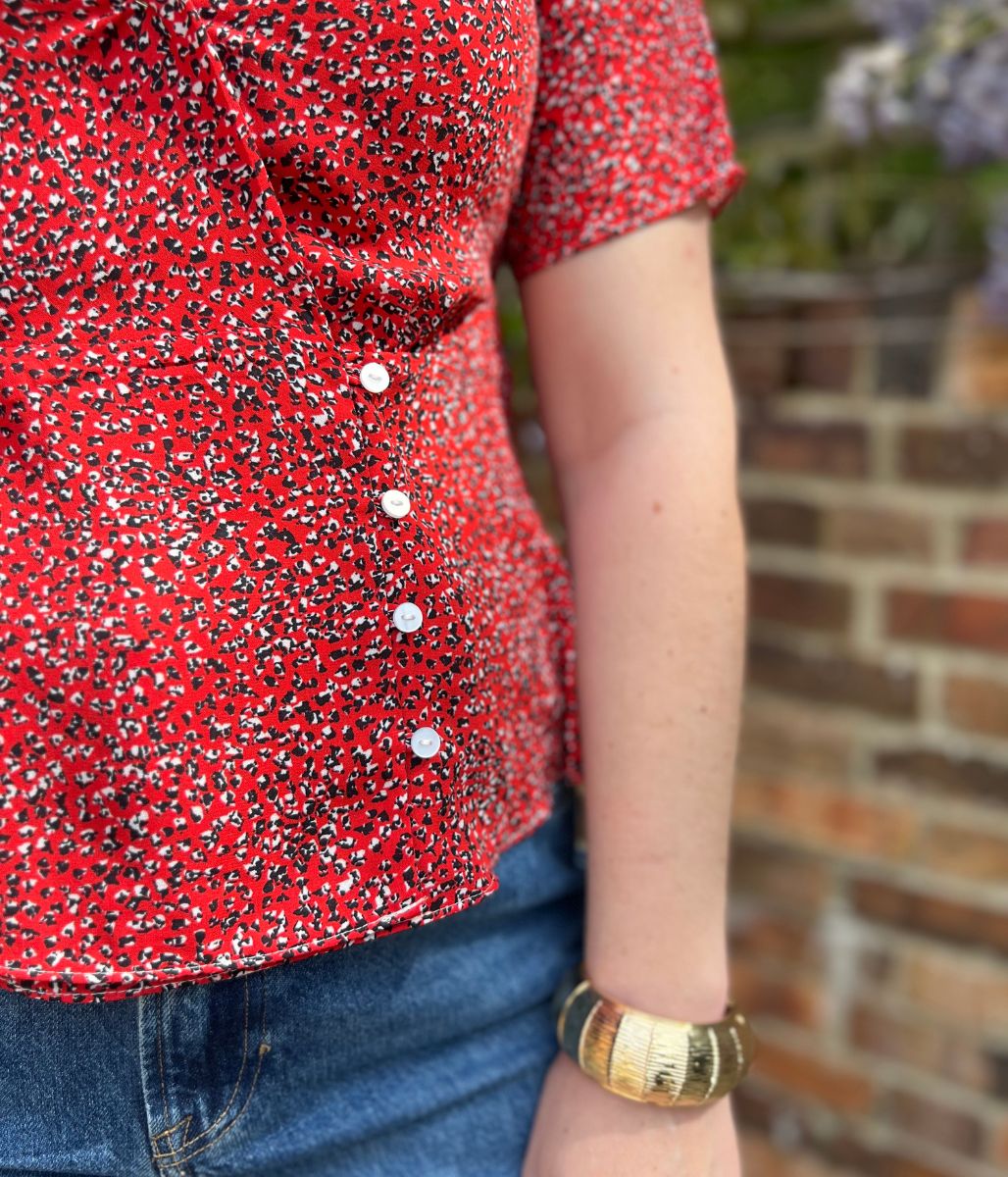 Red Ditsy Print Wrap Blouse - Image 8