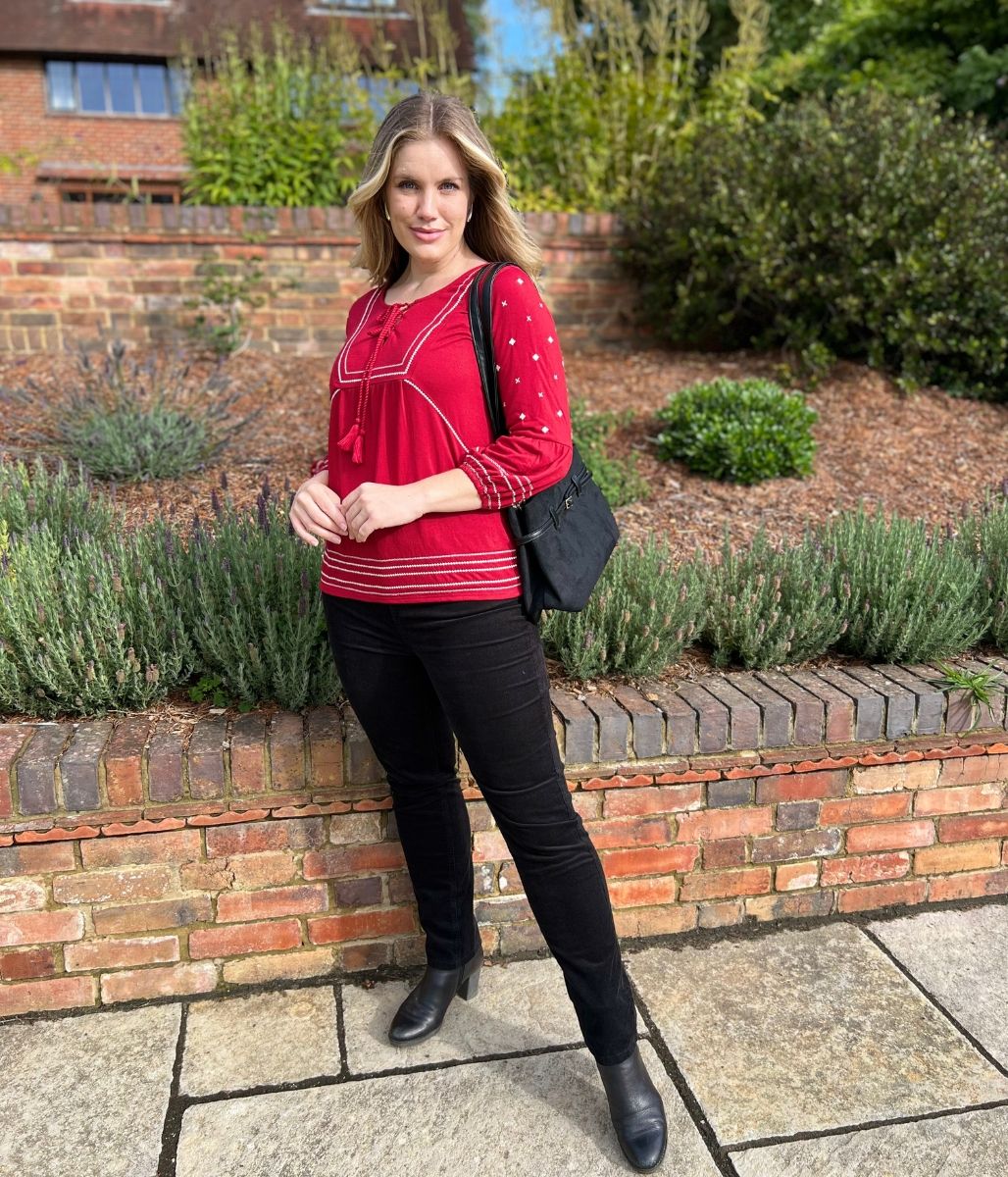 Red Embroidered Long Sleeve Boho Blouse - Image 4