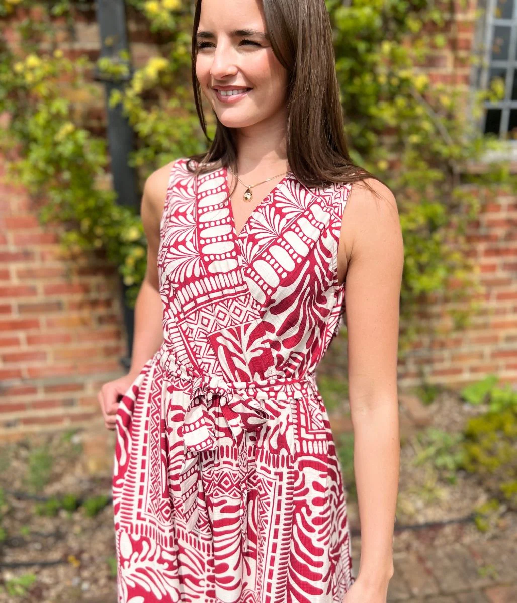Red Geo Print Belted Jumpsuit - Image 7