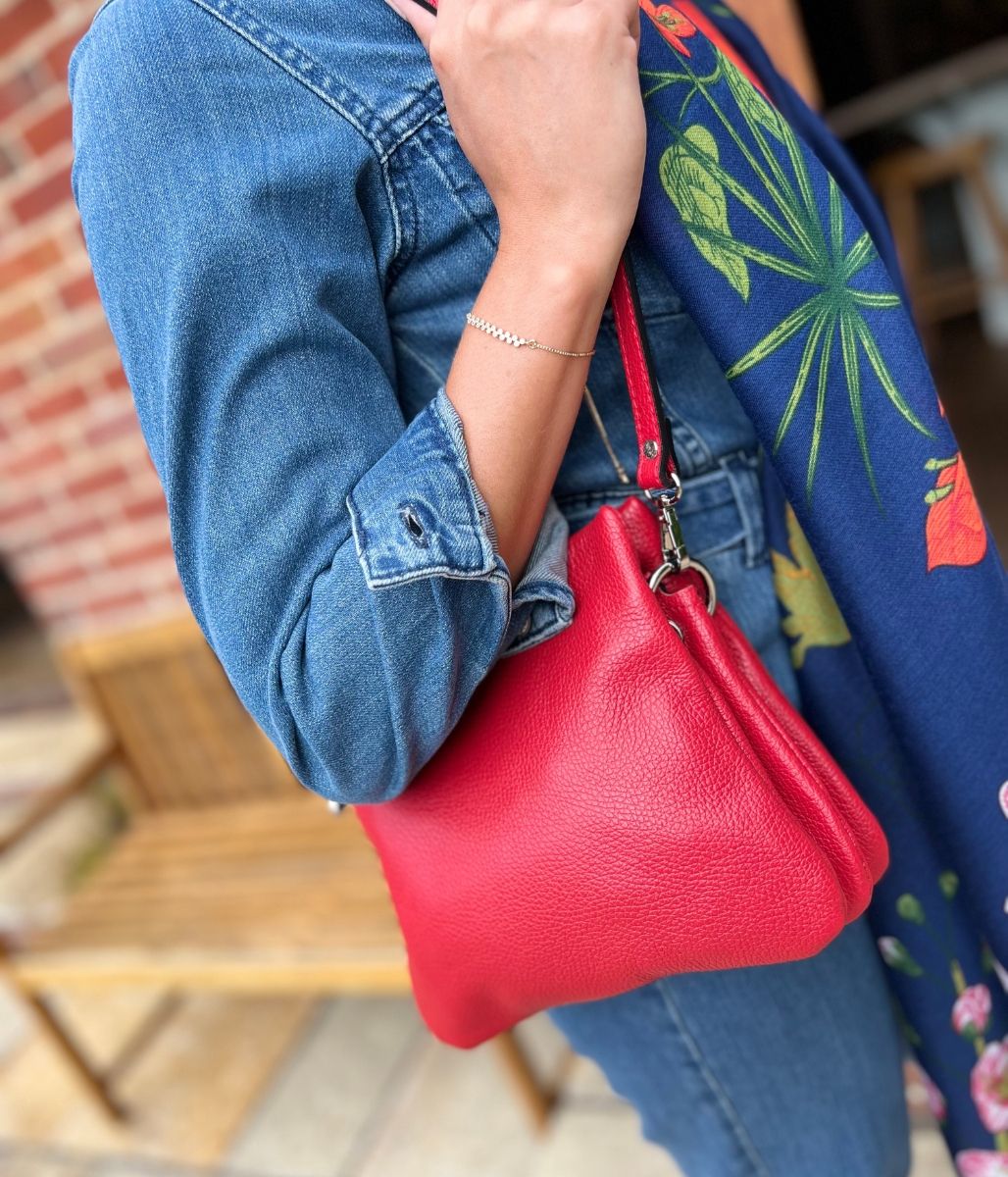 Red Leather Compartment Bag - Image 4