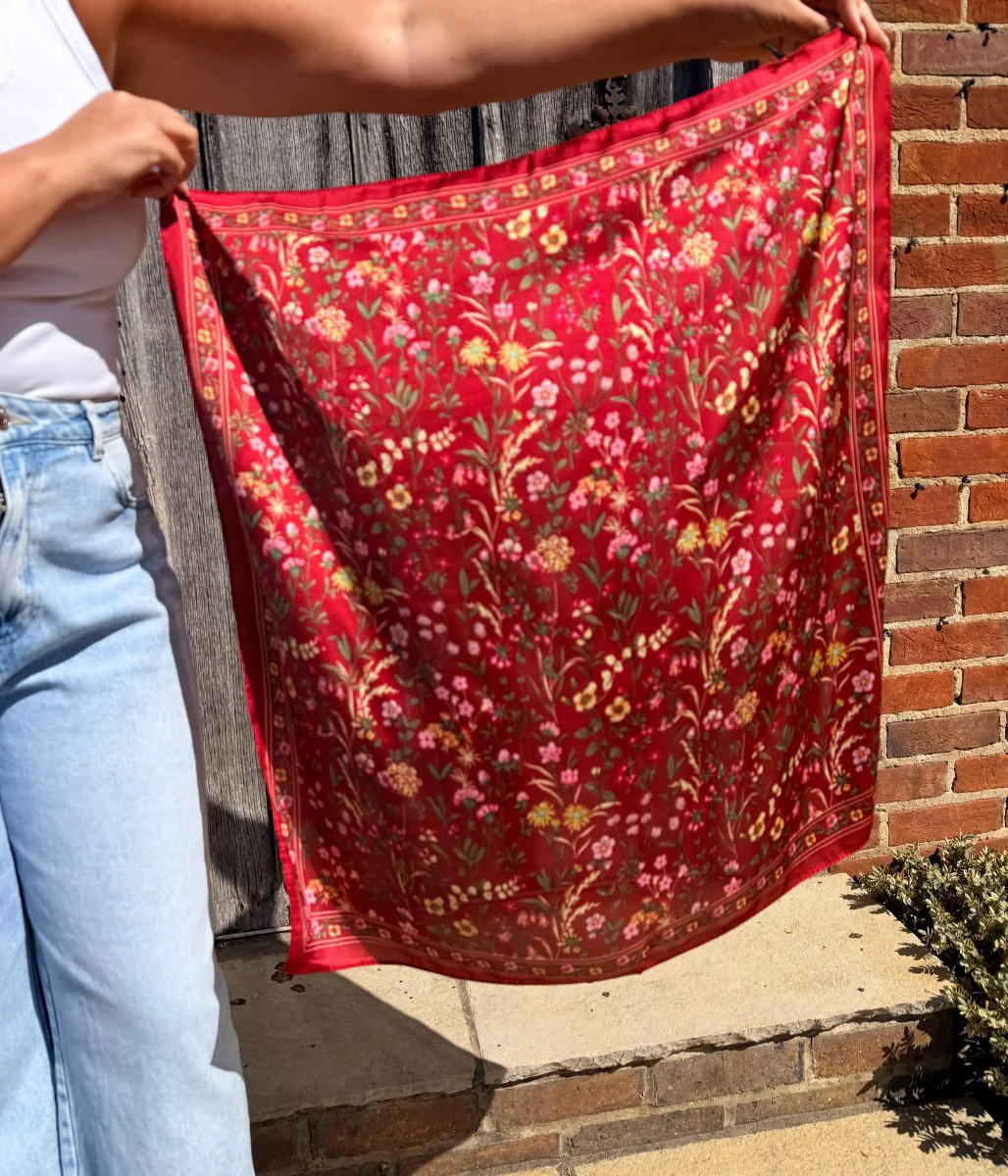 Red Meadow Bloom Print Square Scarf - Image 2