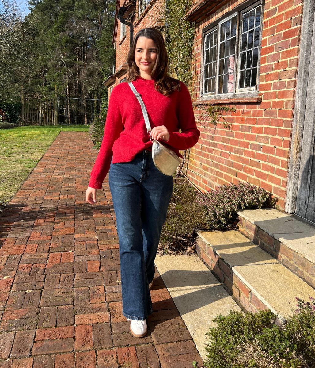 Red Relaxed Cotton Blend Jumper - Image 3