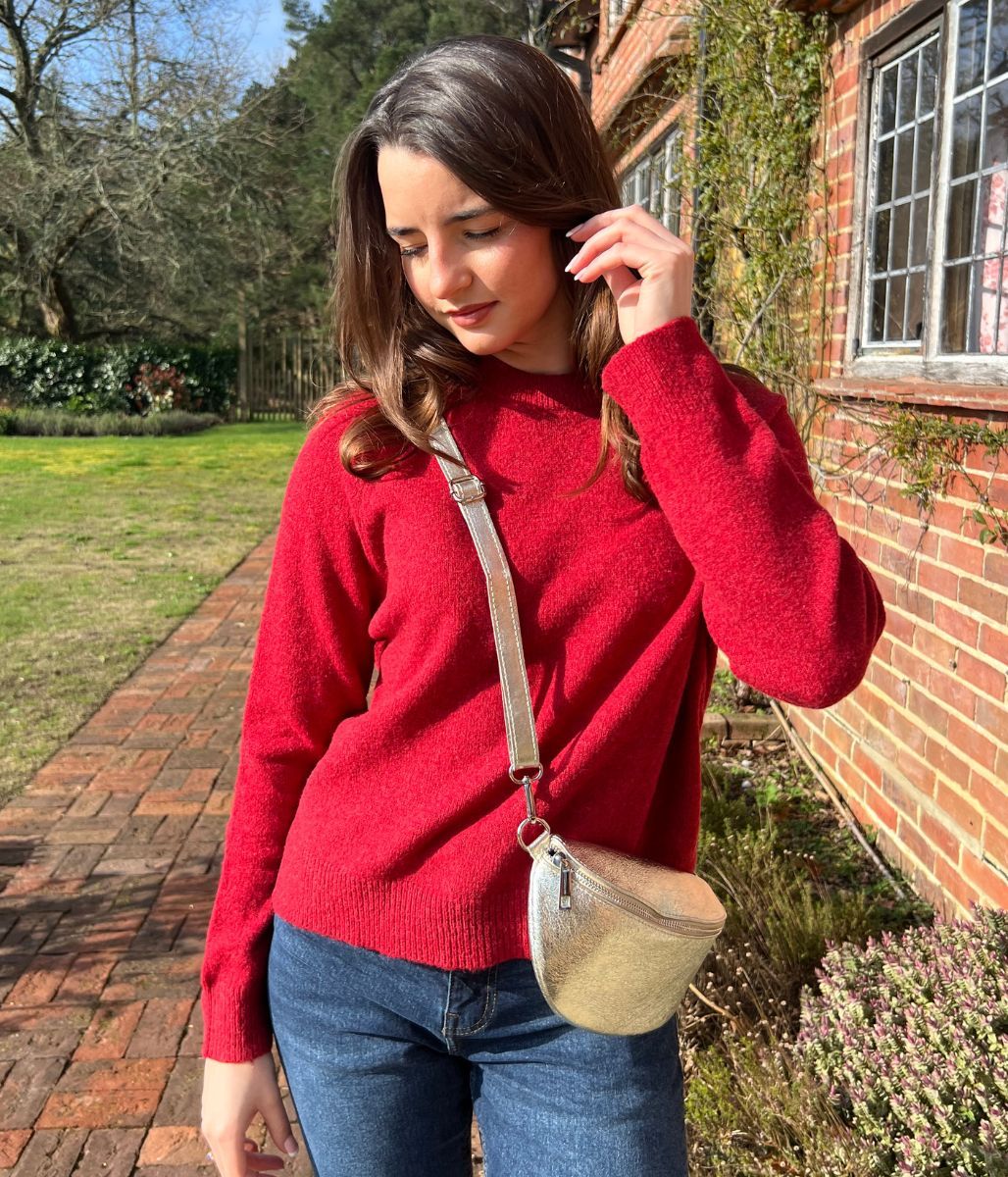 Red Relaxed Cotton Blend Jumper - Image 4