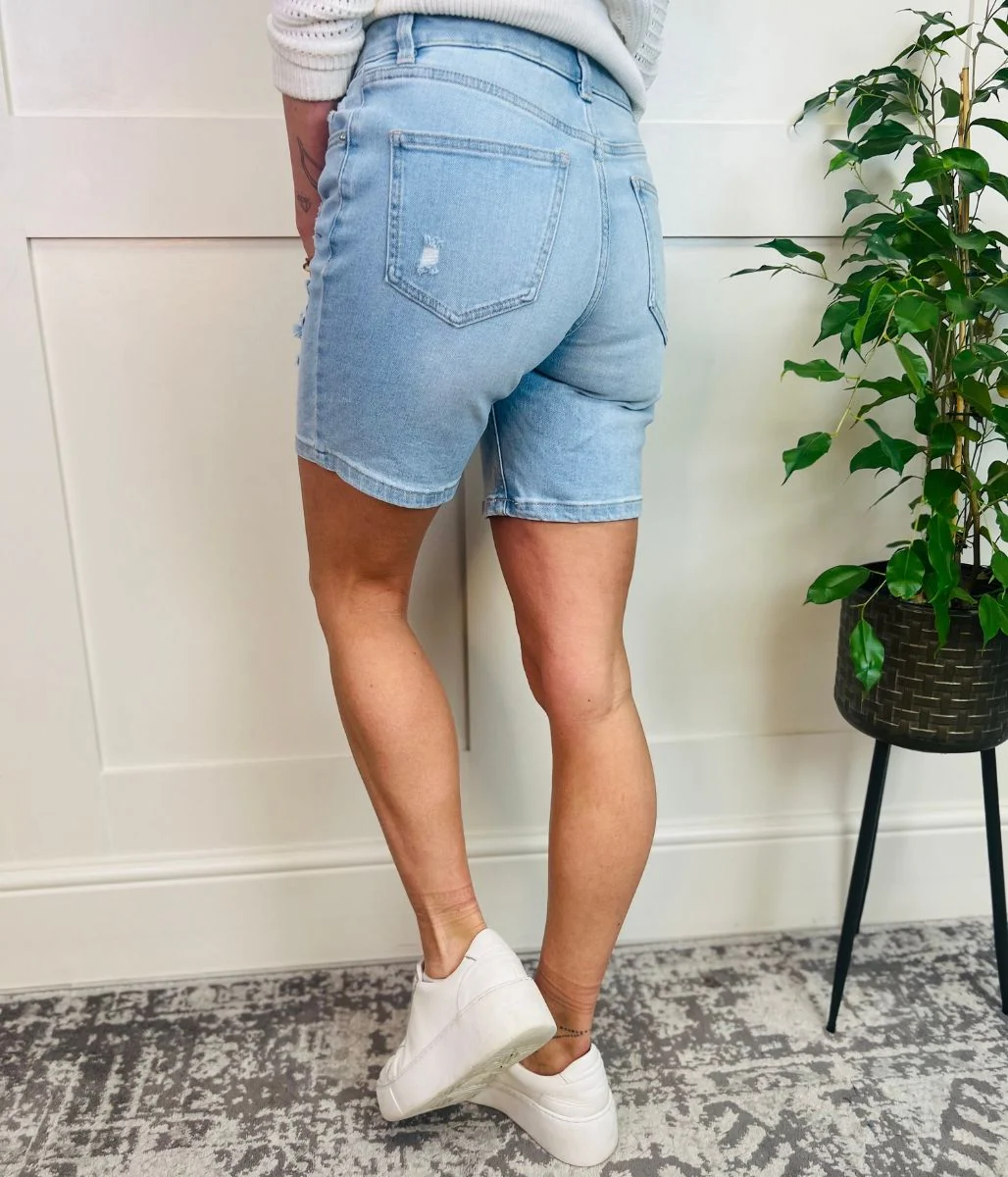 Vintage Look Denim Mid Length Boy Shorts - Image 4