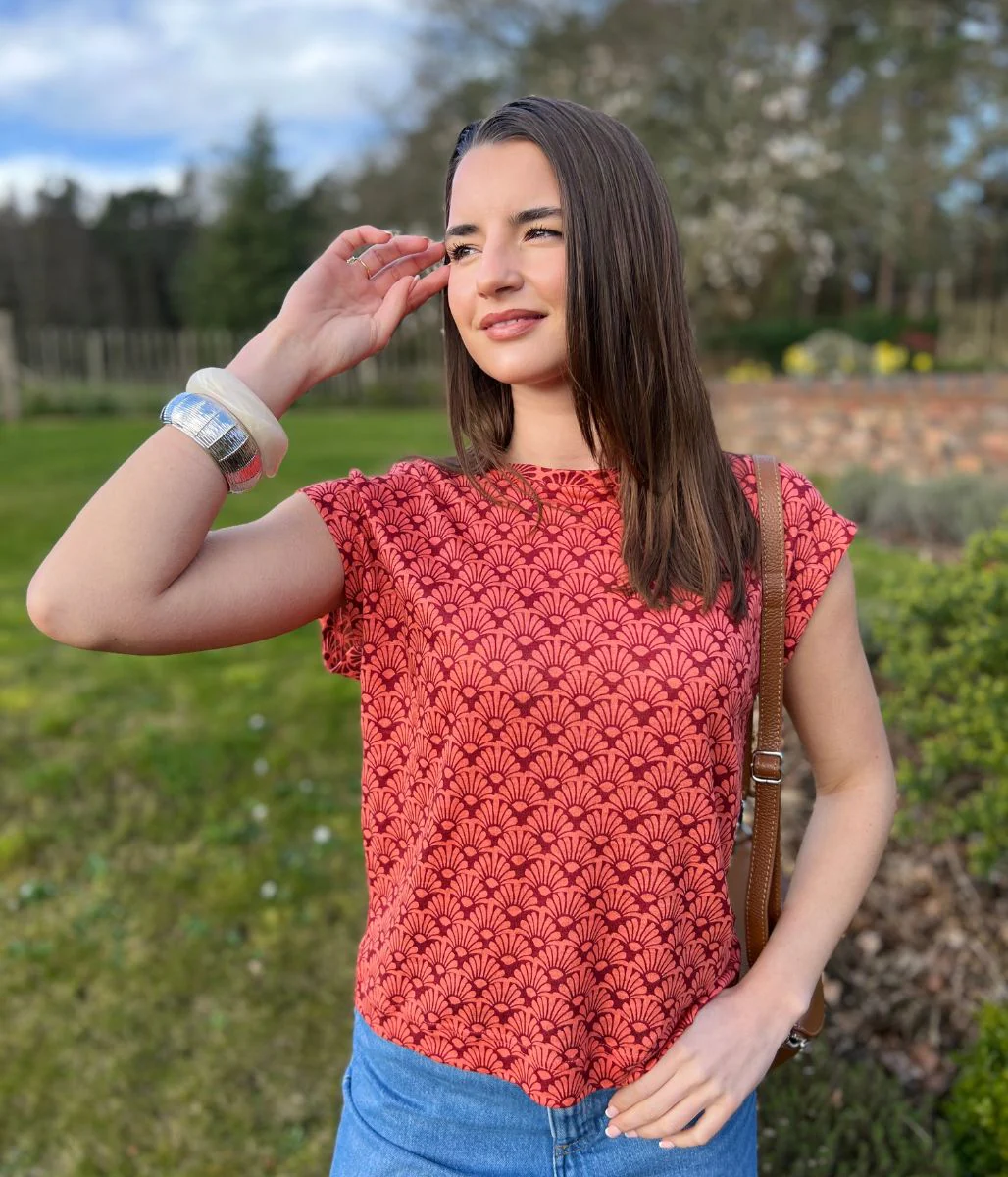 Rowan Orange/Red Print Linen Top - Image 6