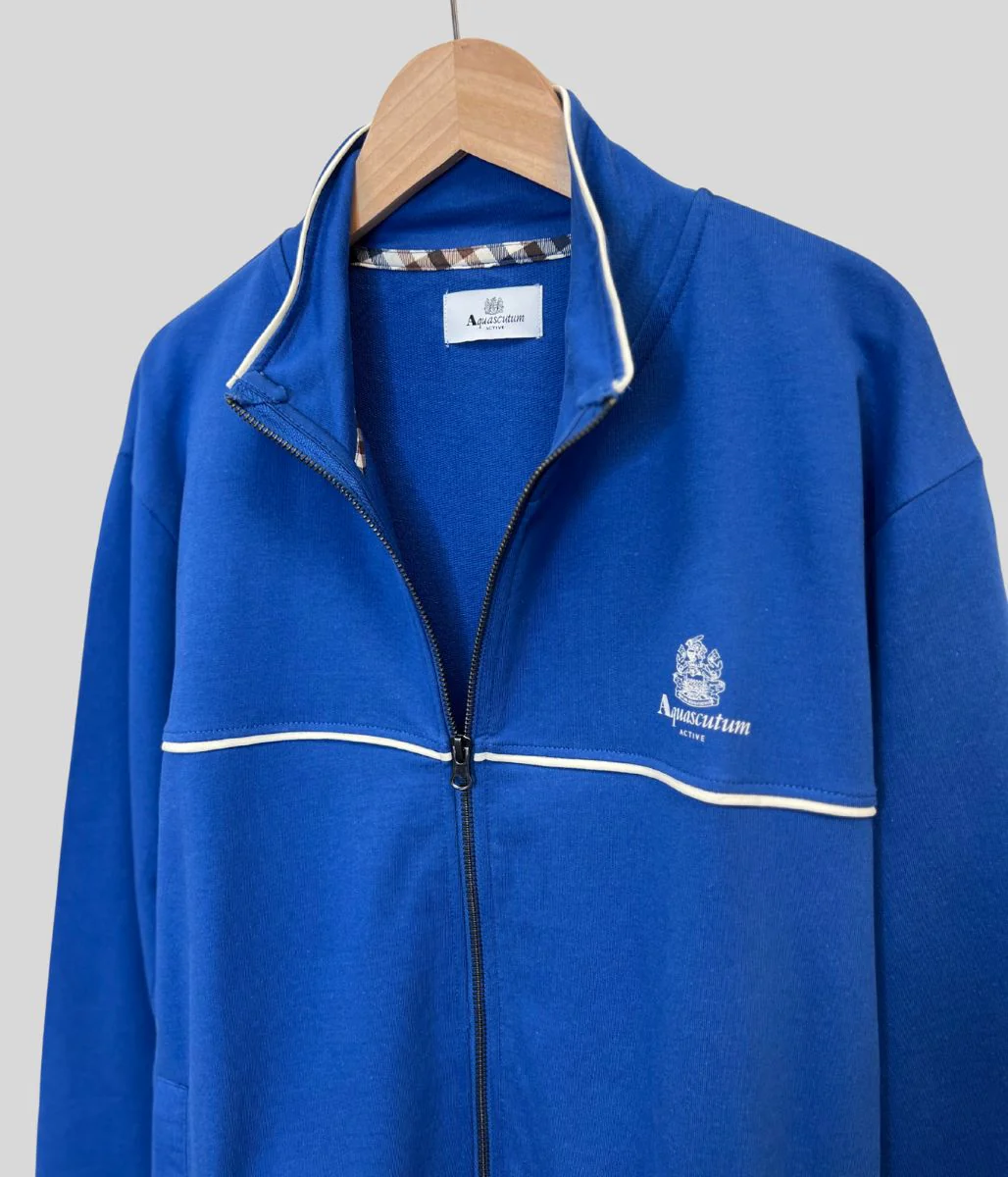 Royal Blue Aquascutum Active Piping Mock Neck Track Top - Image 2