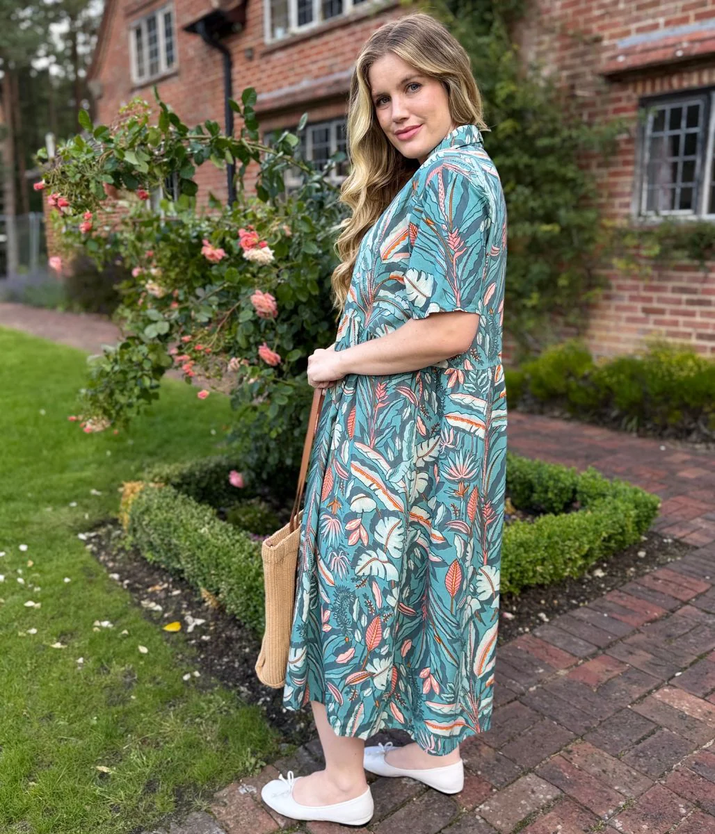 Sage Green Tropical Leaf Dress - Image 10