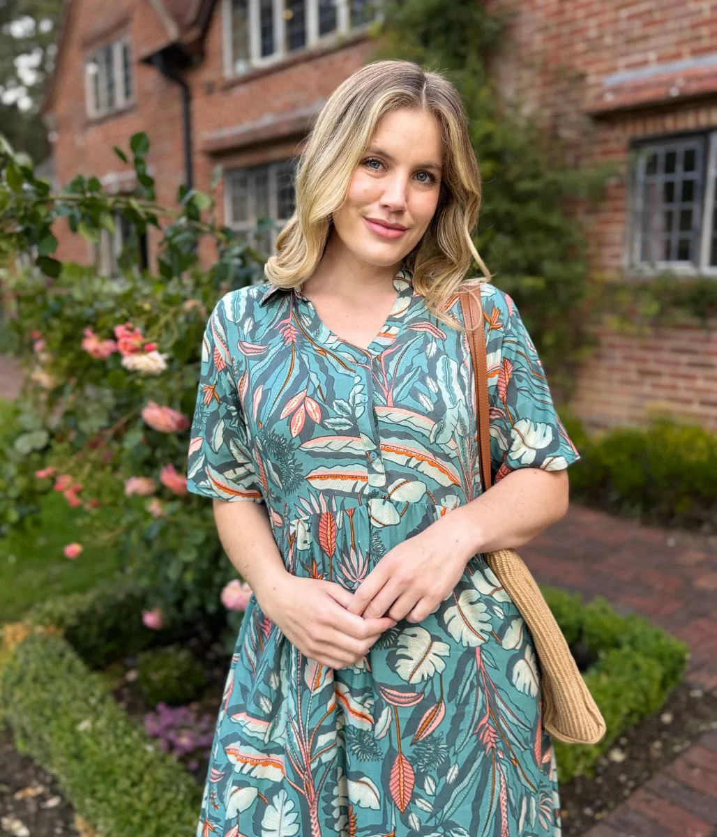 Sage Green Tropical Leaf Dress - Image 4
