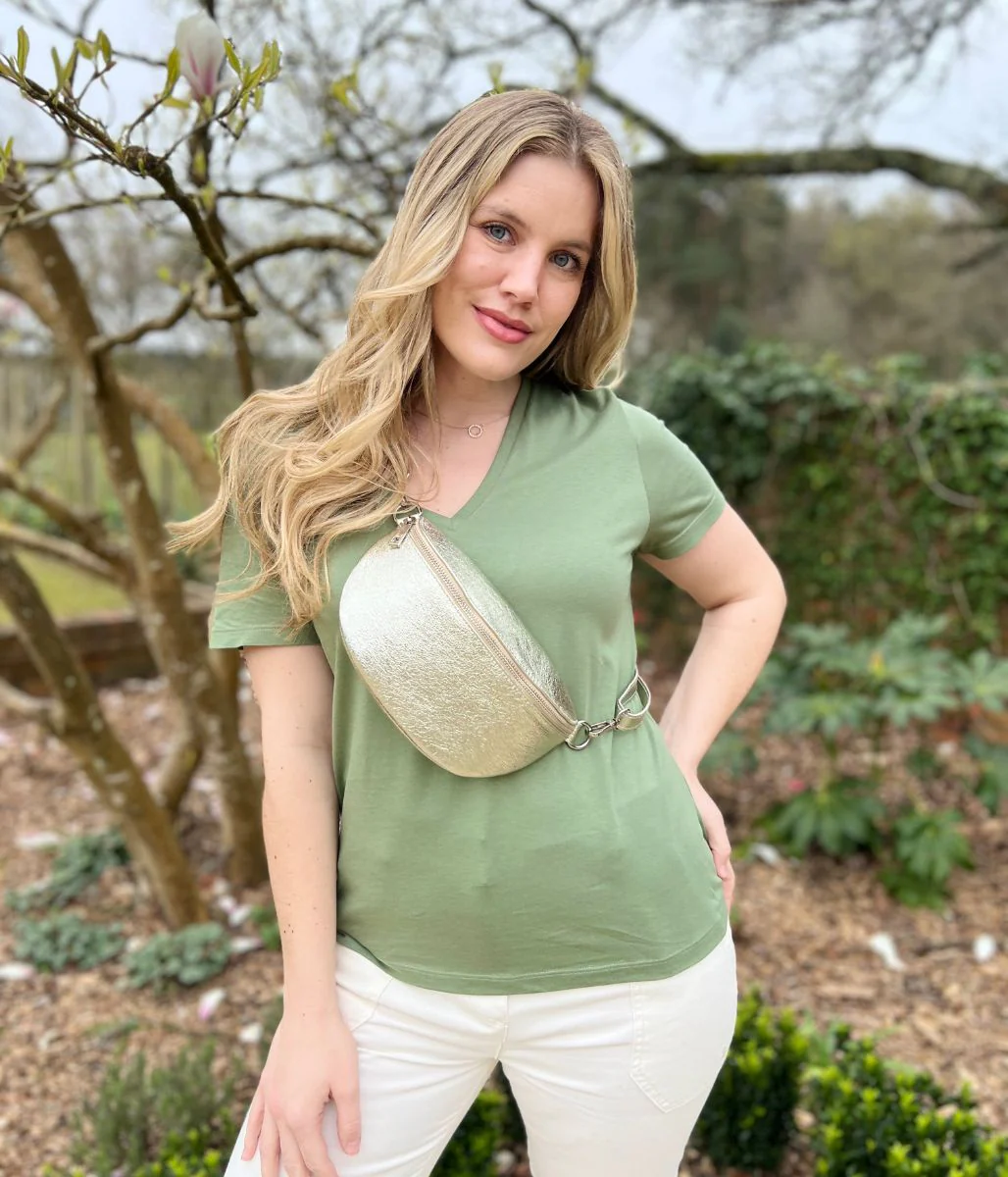 Sage Pure Cotton V Neck T Shirt - Image 2