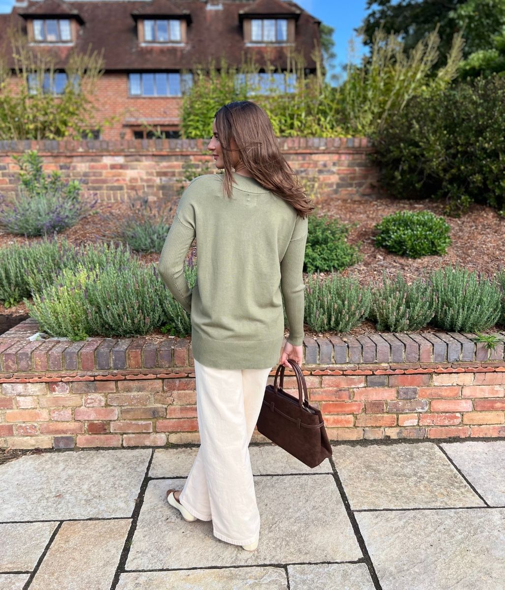 Sage Fine Knit V Neck Tunic Jumper - Image 3