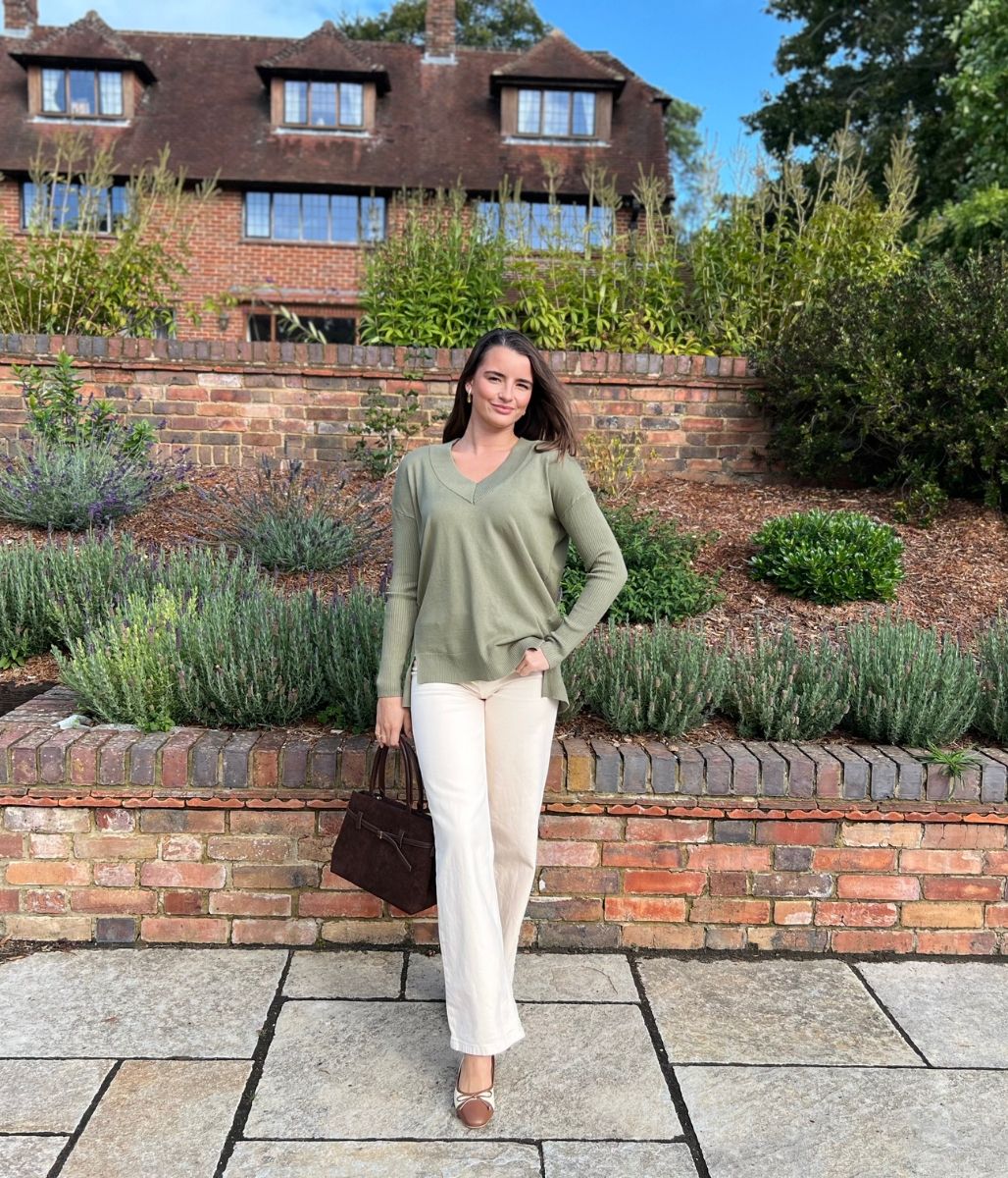 Sage Fine Knit V Neck Tunic Jumper - Image 4