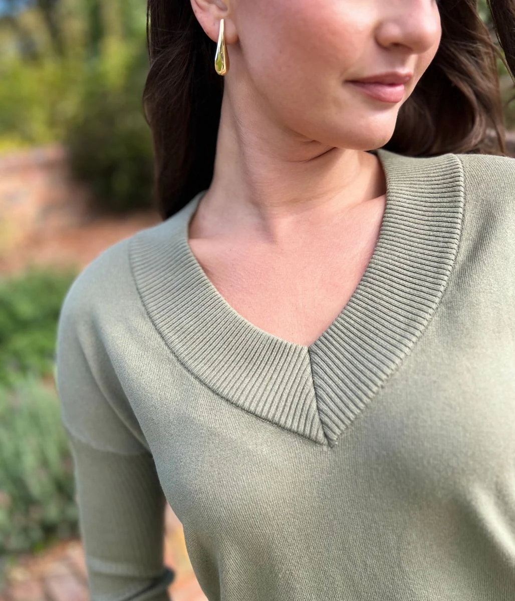 Sage Fine Knit V Neck Tunic Jumper - Image 7