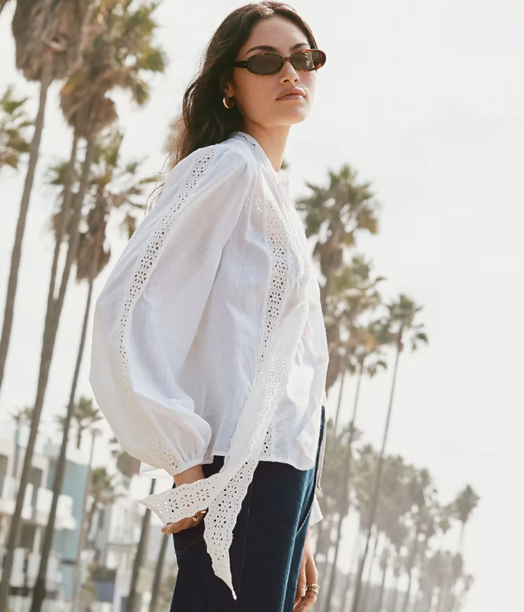 Scalloped Eyelet Bow Blouse - Image 2
