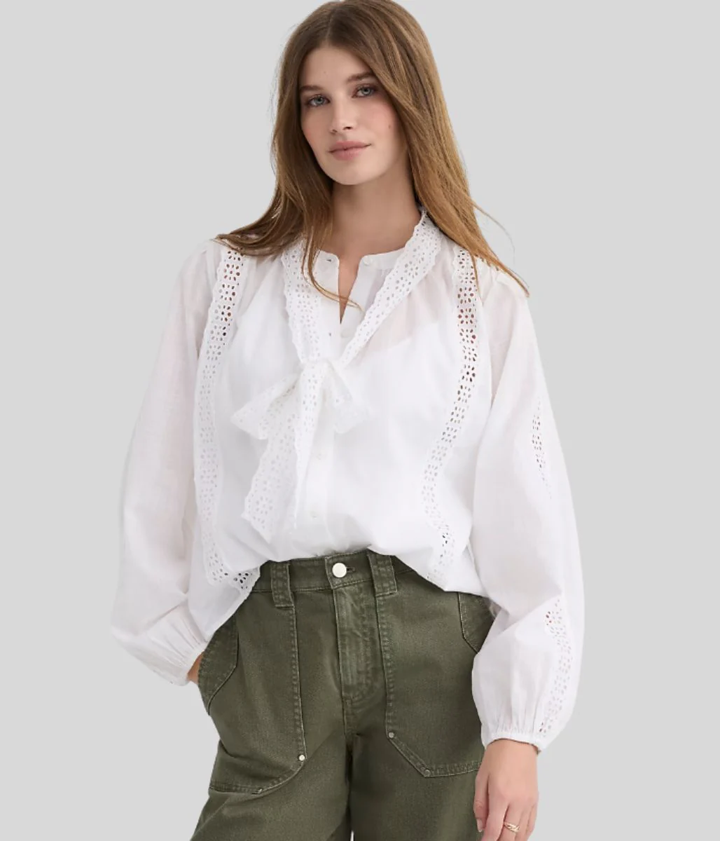 Scalloped Eyelet Bow Blouse - Image 3