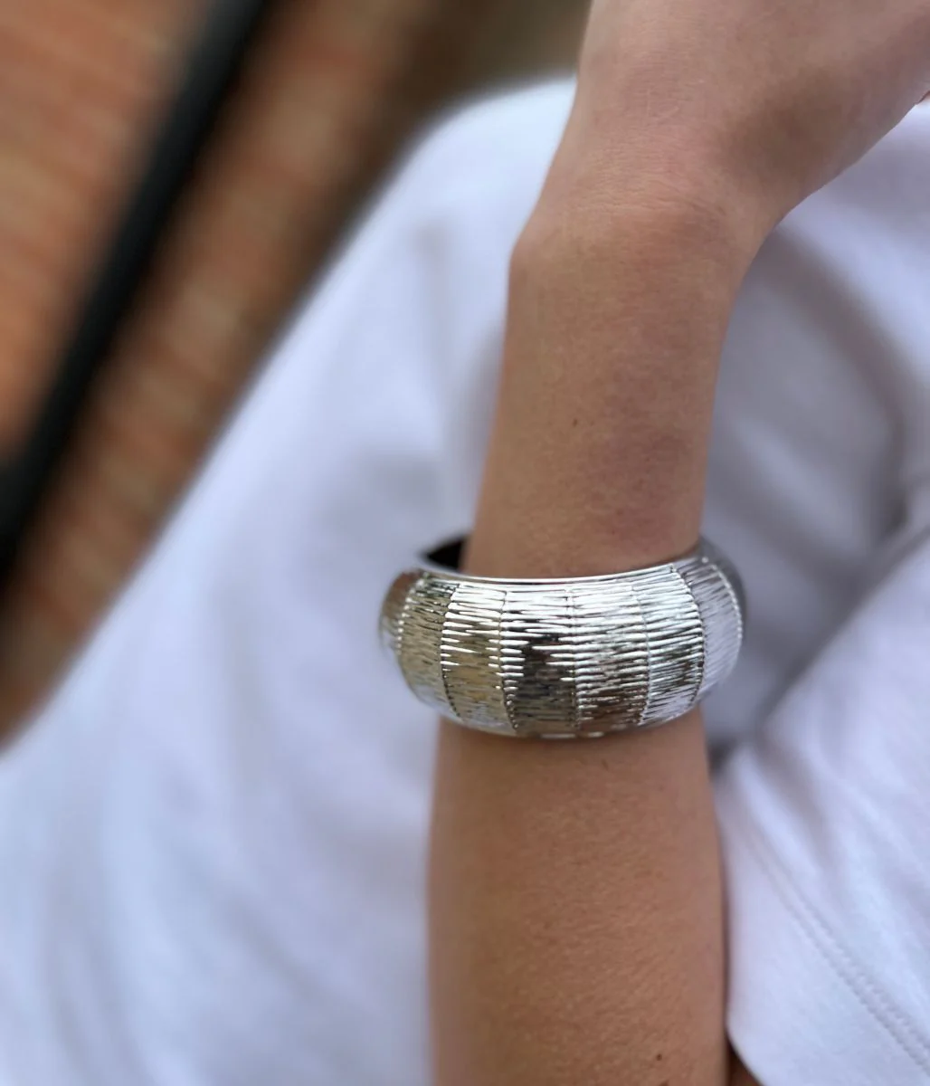 Silver Basket Weave Hinged Bracelet - Image 2