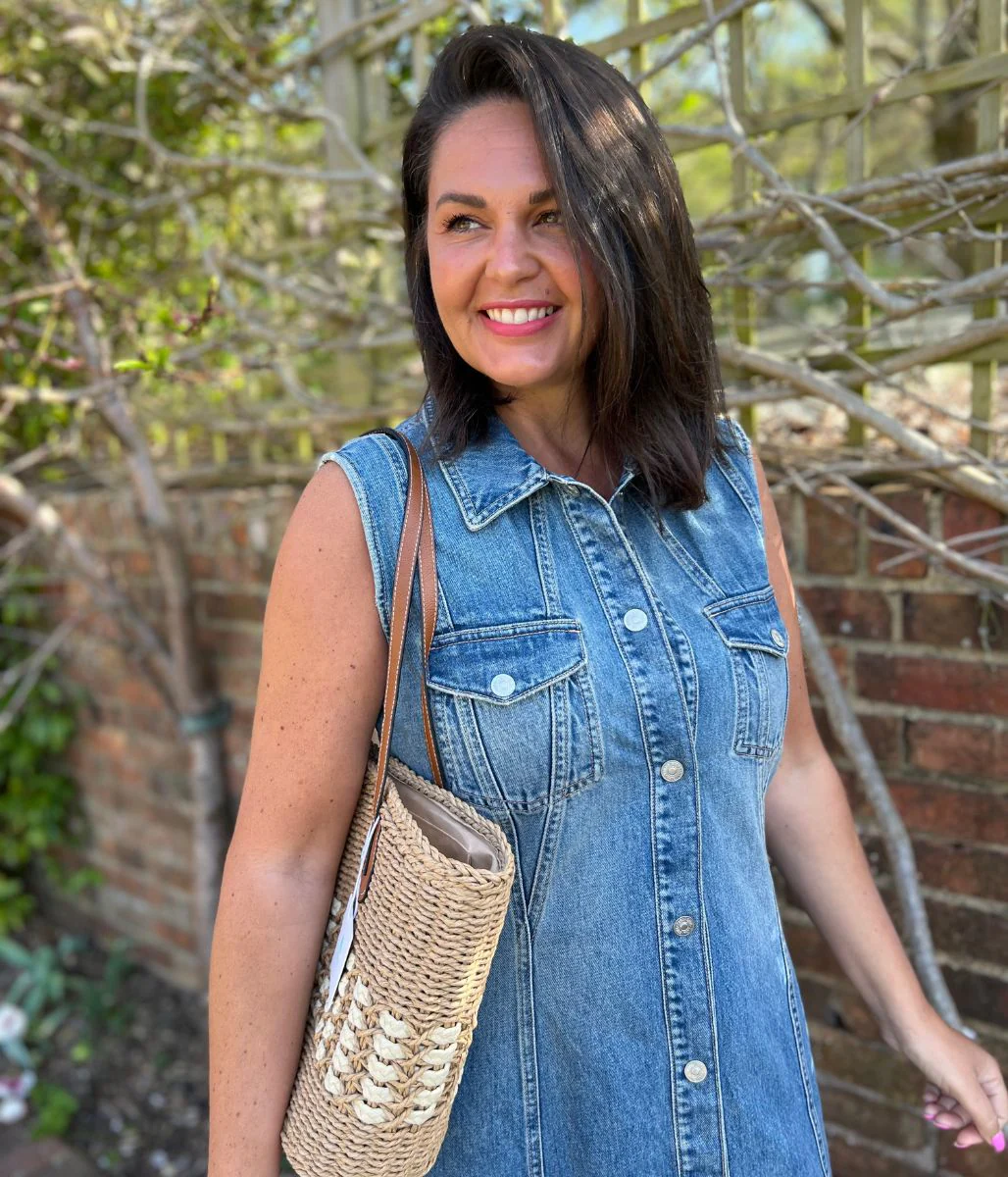 Sleeveless Denim Button Through Midi Dress - Image 4