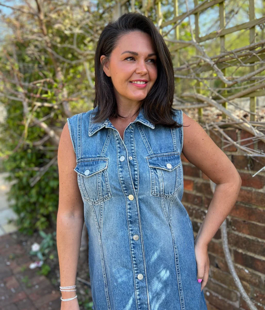 Sleeveless Denim Button Through Midi Dress - Image 5