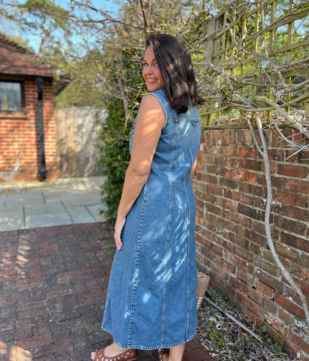 Sleeveless Denim Button Through Midi Dress - Image 7