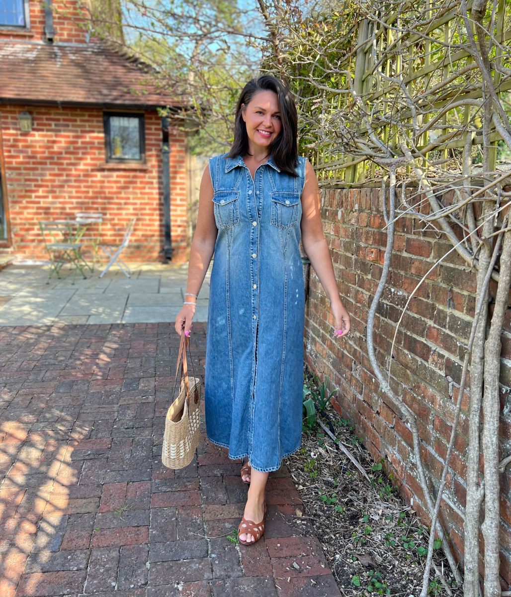 Sleeveless Denim Button Through Midi Dress - Image 9