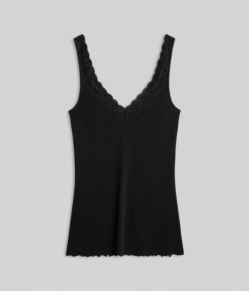 Speckled Grey Sea Breeze Lace Trim Vest Top